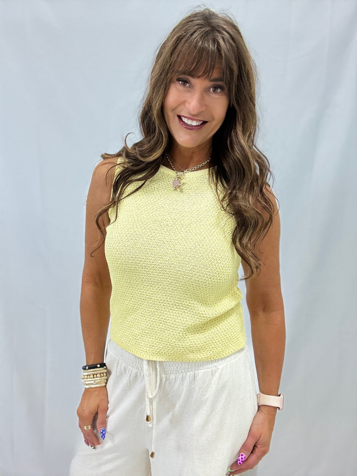 Sunlit Spark Crochet Knit Tank In 2 Colors