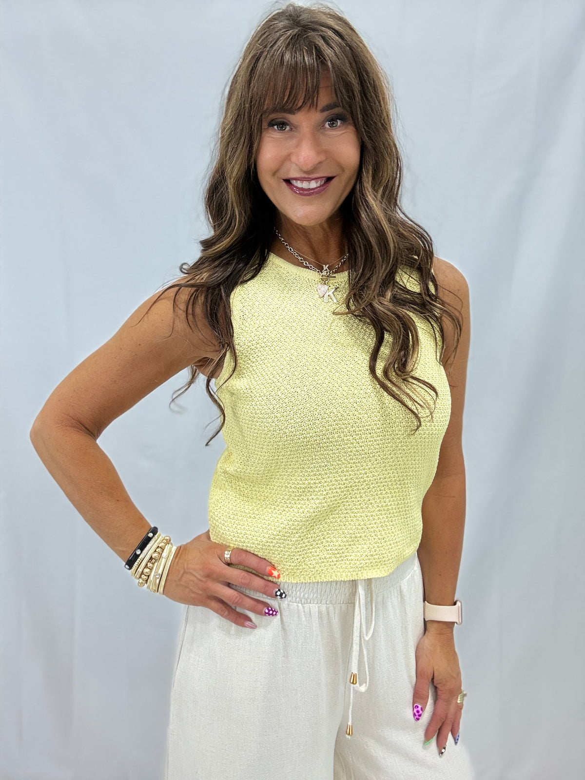 Sunlit Spark Crochet Knit Tank In 2 Colors