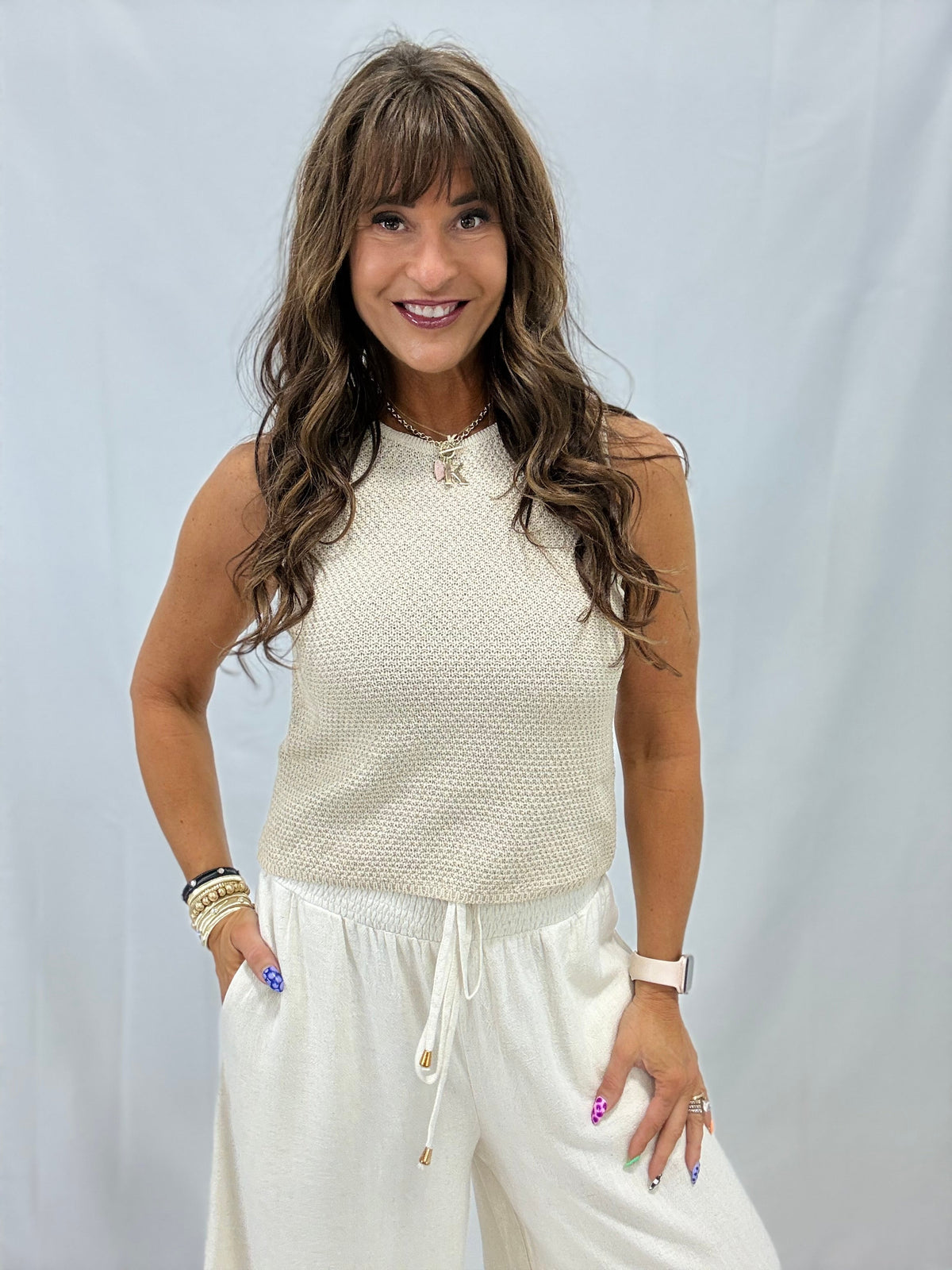 Sunlit Spark Crochet Knit Tank In 2 Colors
