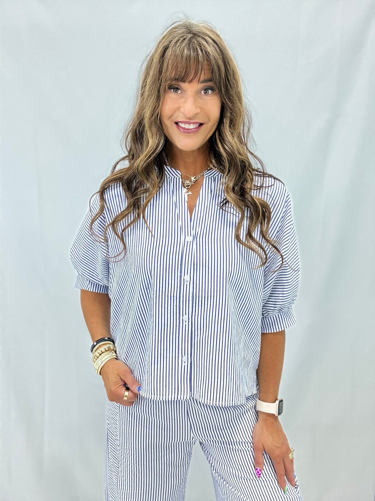 Casual Coast Button Front Blouse In Navy