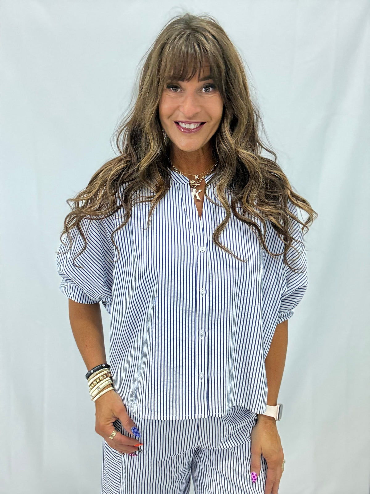Casual Coast Button Front Blouse In Navy