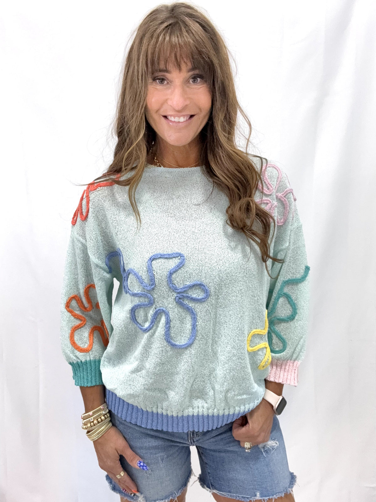 Color Me Cozy Flower Pattern Tunic Sweater In 4 Colors