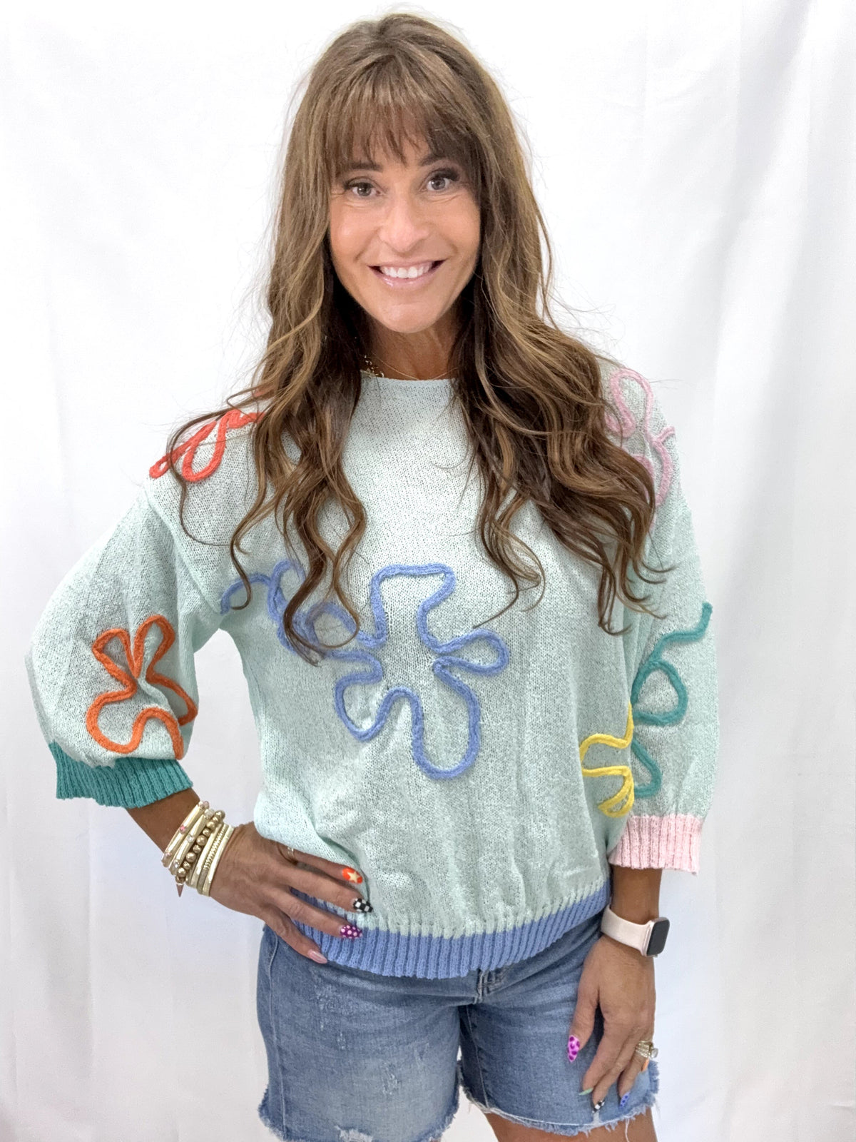 Color Me Cozy Flower Pattern Tunic Sweater In 4 Colors