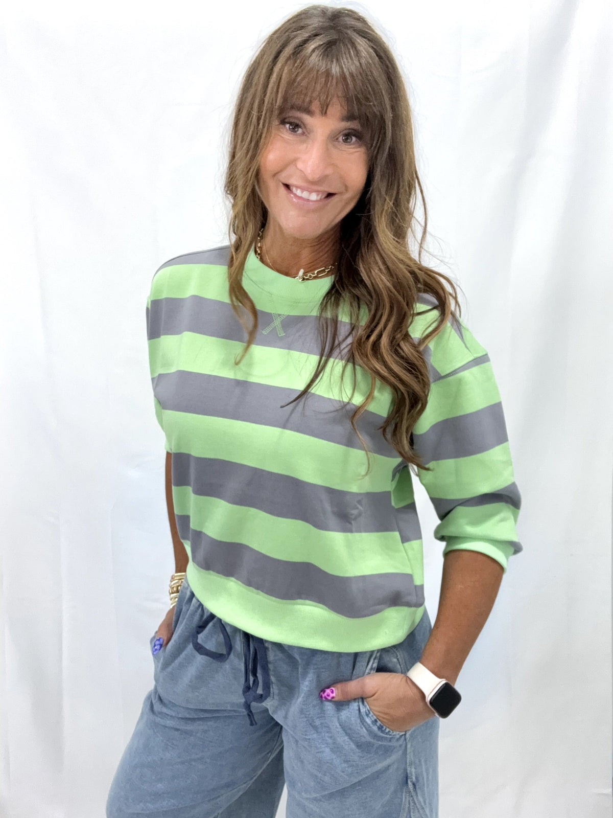V-notched Bold Stripe Casual Top *Final Sale*