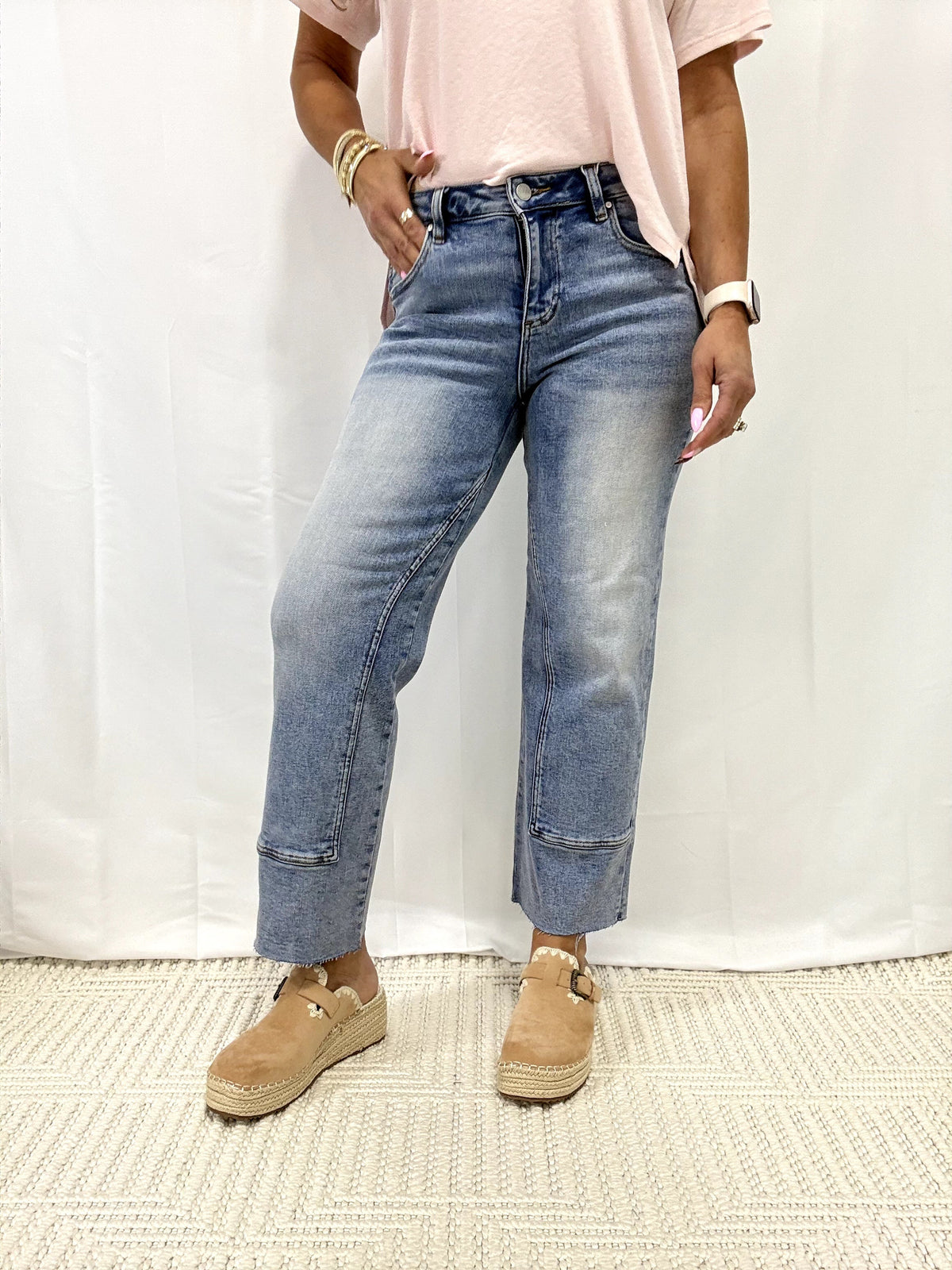 Risen Mid Rise Ankle Straight Seamed Jeans 590 In Medium