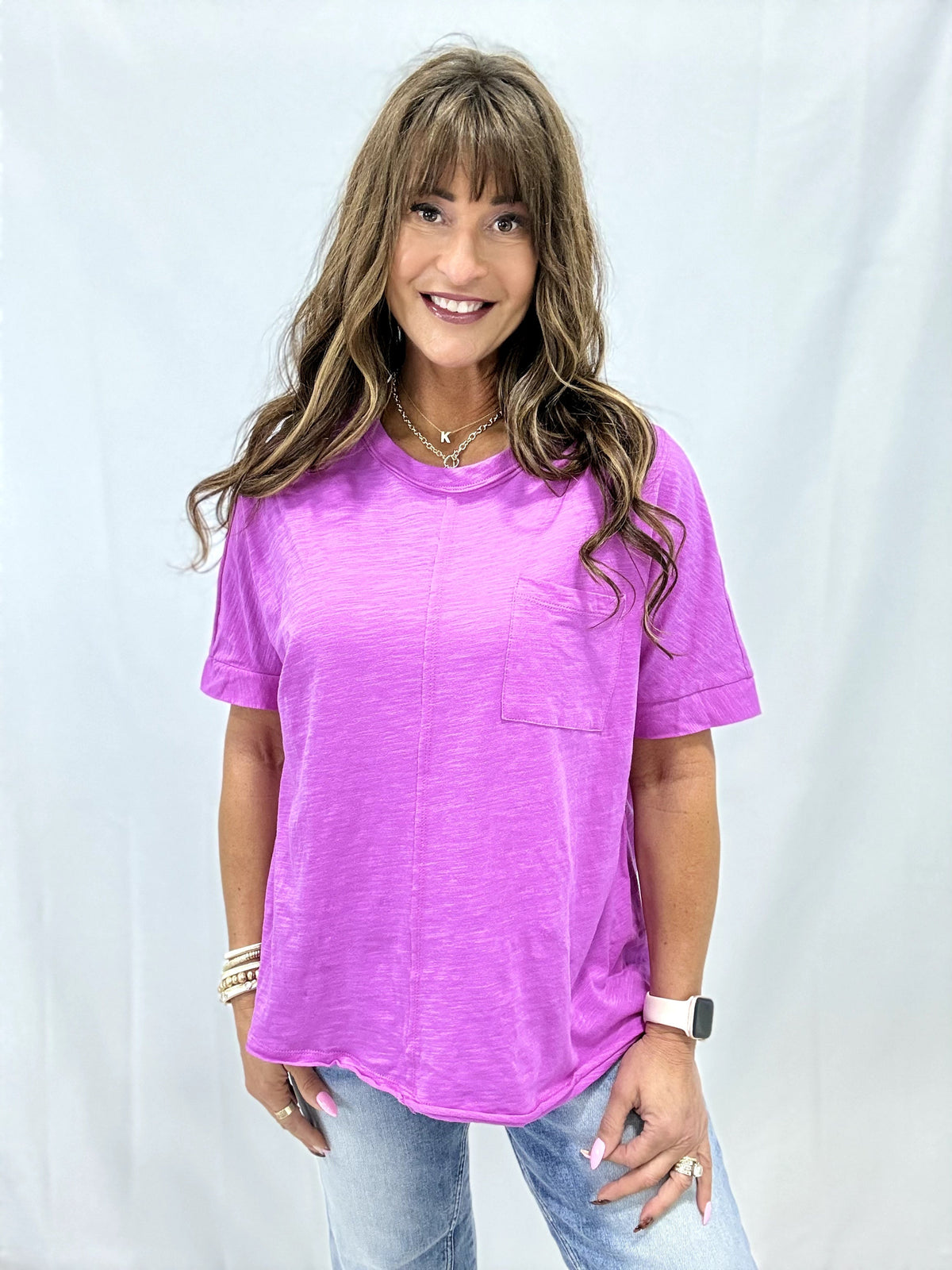 Slub Pocket Top in Magenta