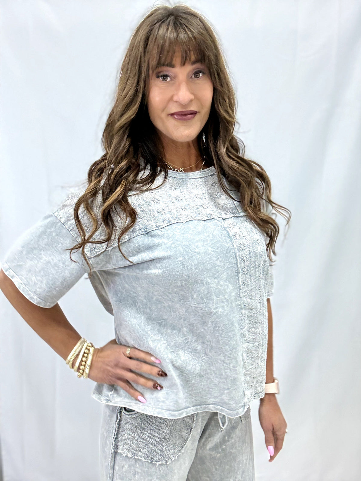 I Like You Mineral Washed Eyelet Top In 4 Colors