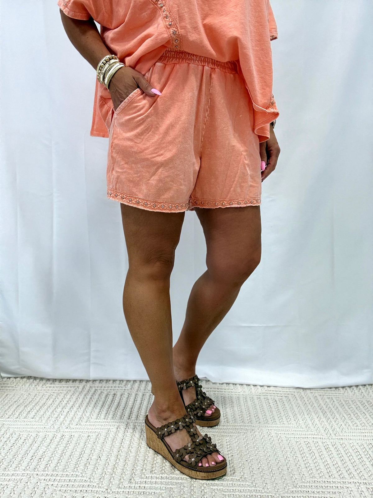 Sparkle Stroll Studded Eyelet Shorts In 3 Colors