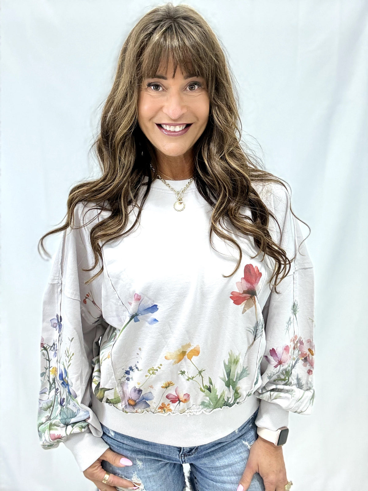 Petal Ease Printed Crewneck Top In 2 Colors