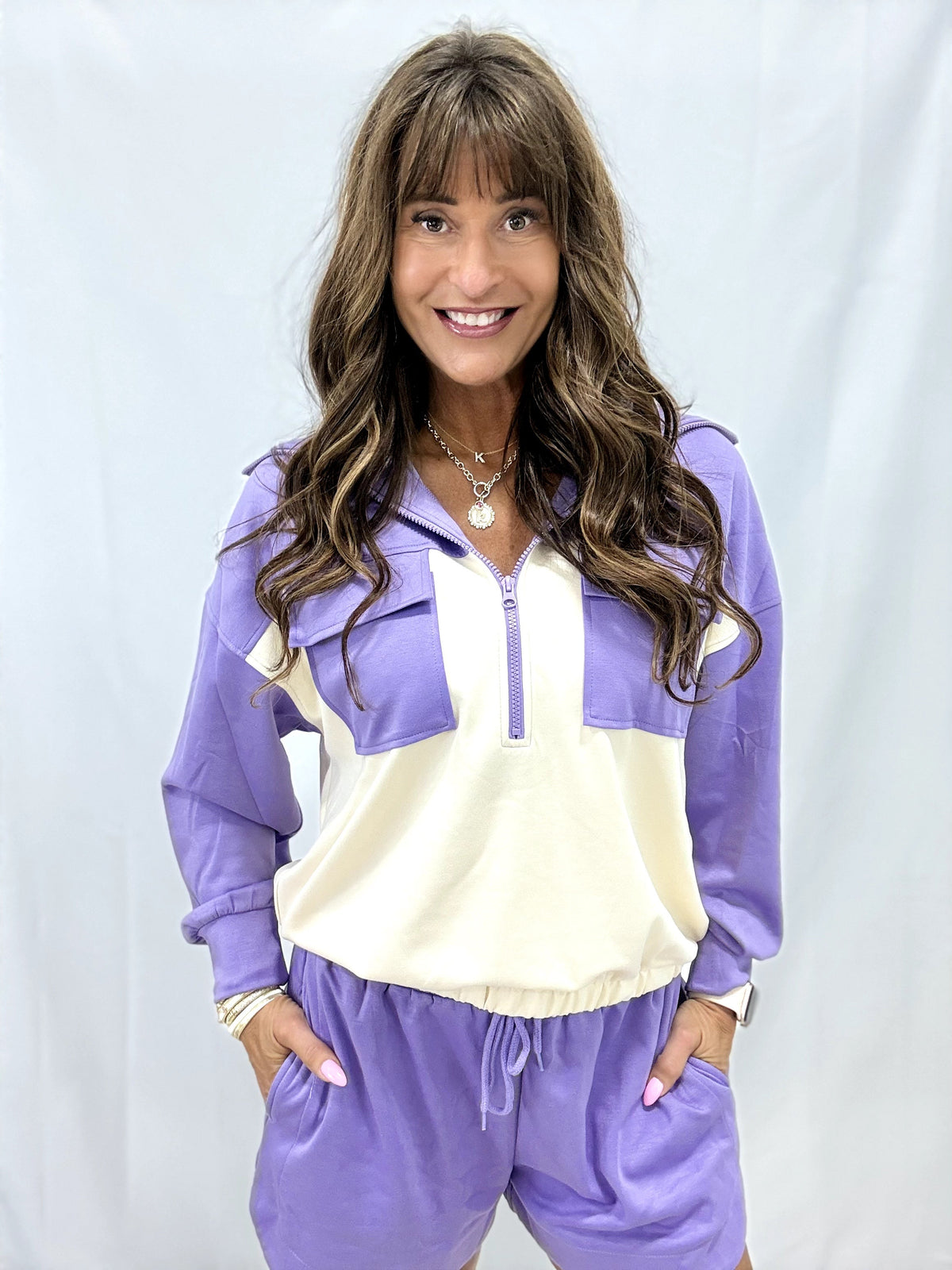 Cozy Vibes Half Zip Pullover In Lavender