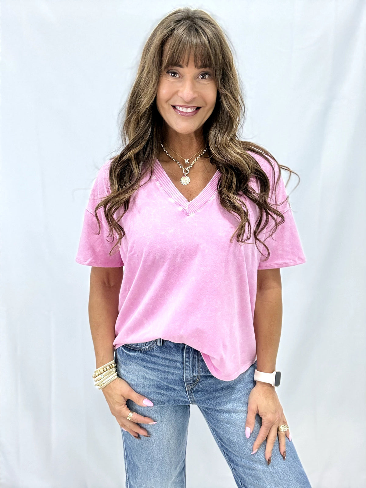 Mineral Wash V Neck Basic Top In 14 Colors