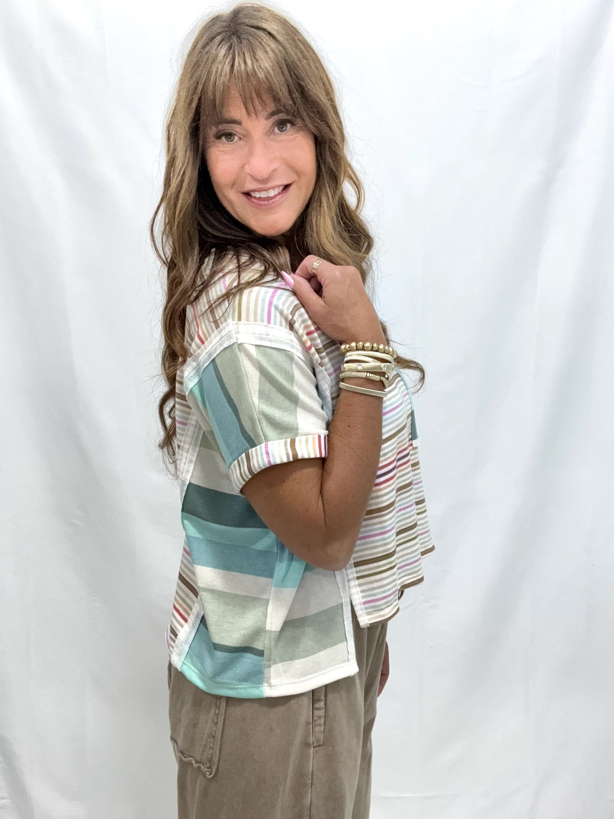 Sunset Charm Mixed Stripe Knit Top In Multi