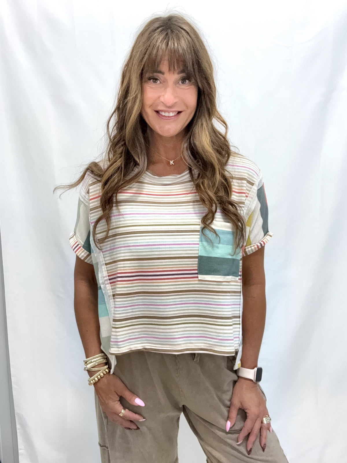 Sunset Charm Mixed Stripe Knit Top In Multi