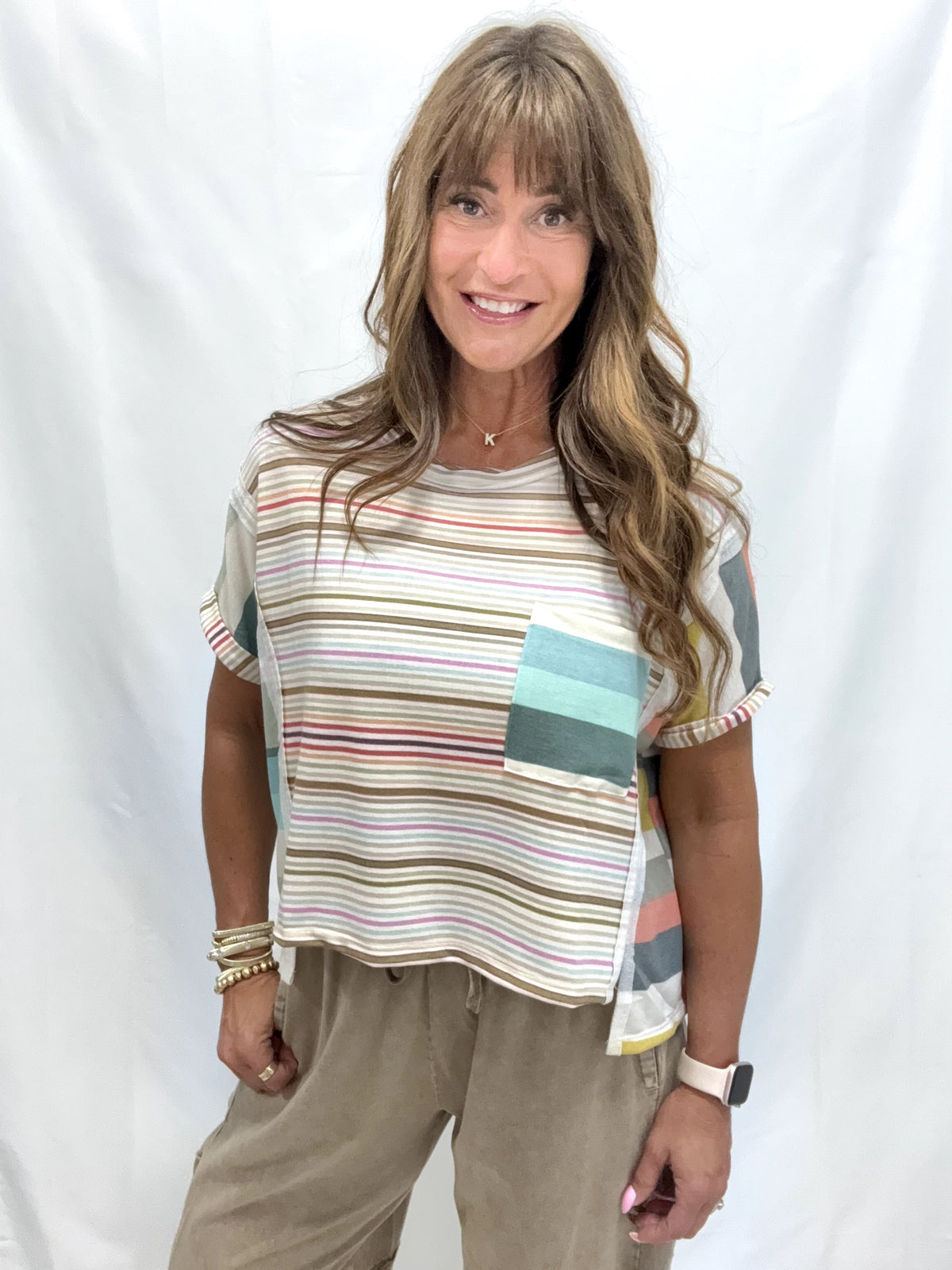 Sunset Charm Mixed Stripe Knit Top In Multi