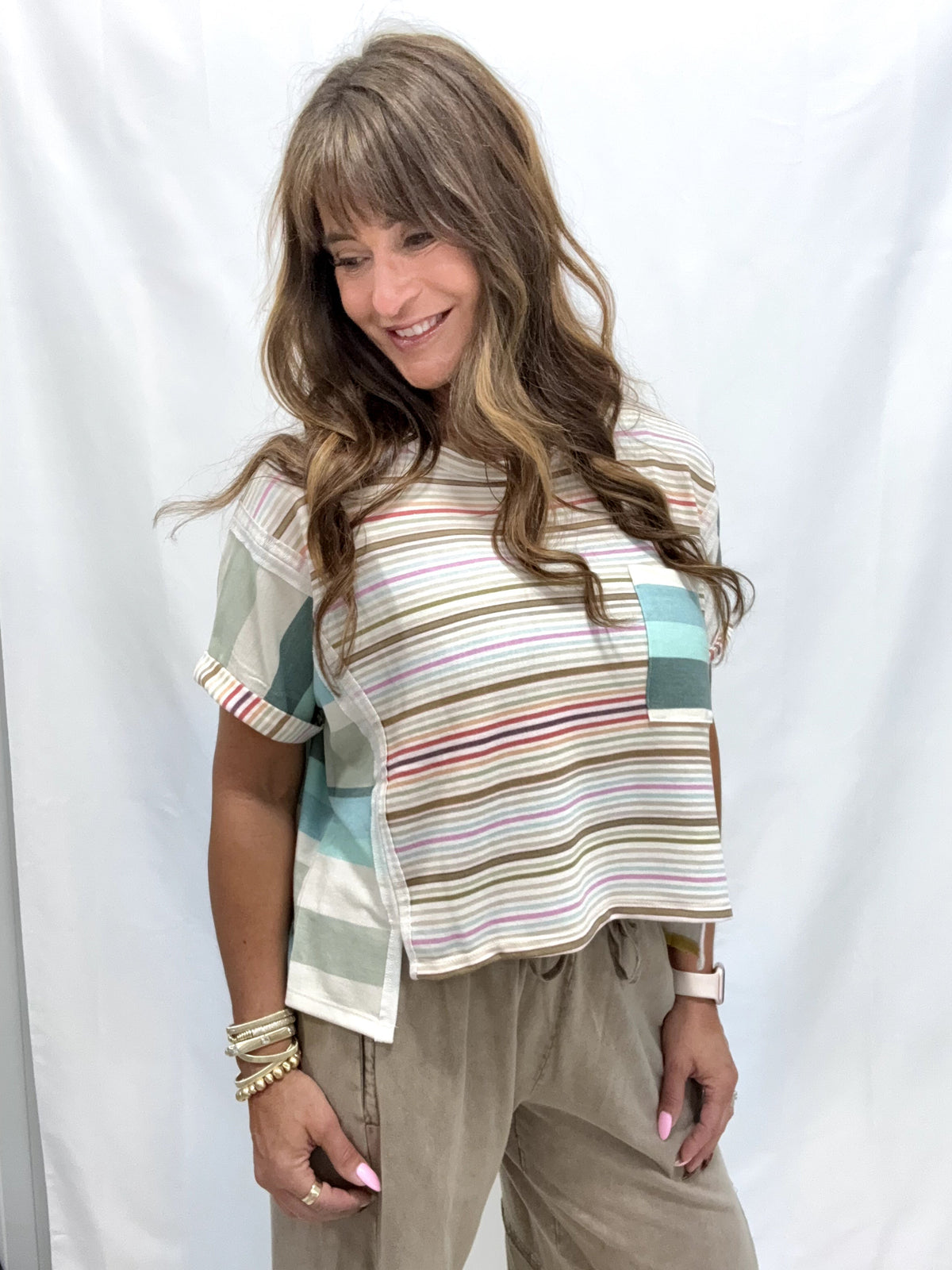Sunset Charm Mixed Stripe Knit Top In Multi
