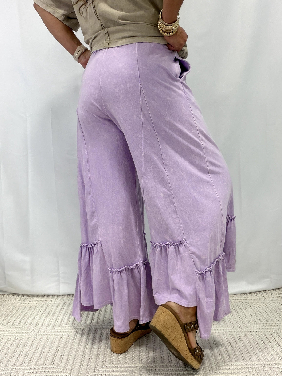 Jersey Tiered Skirt Pants In Light Lavender
