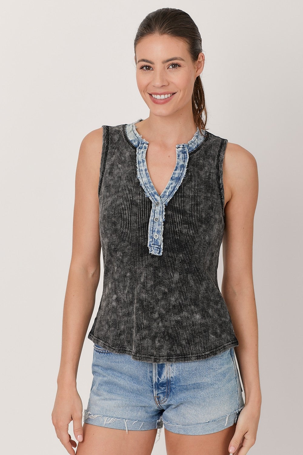 Heading Your Way Sleeveless Henley Top In 3 Colors