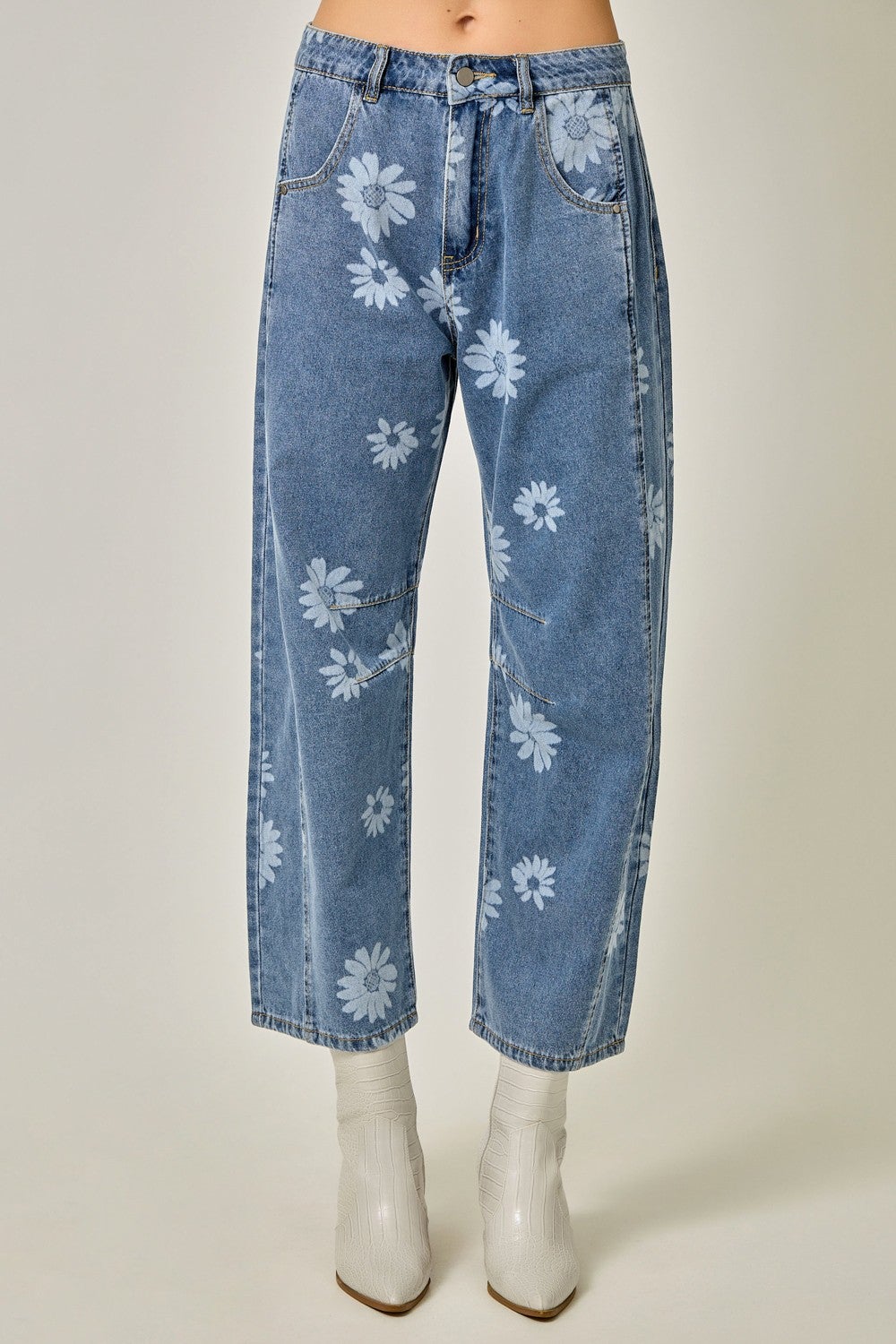 Floral Beauty Barrel Jeans in Denim Blue