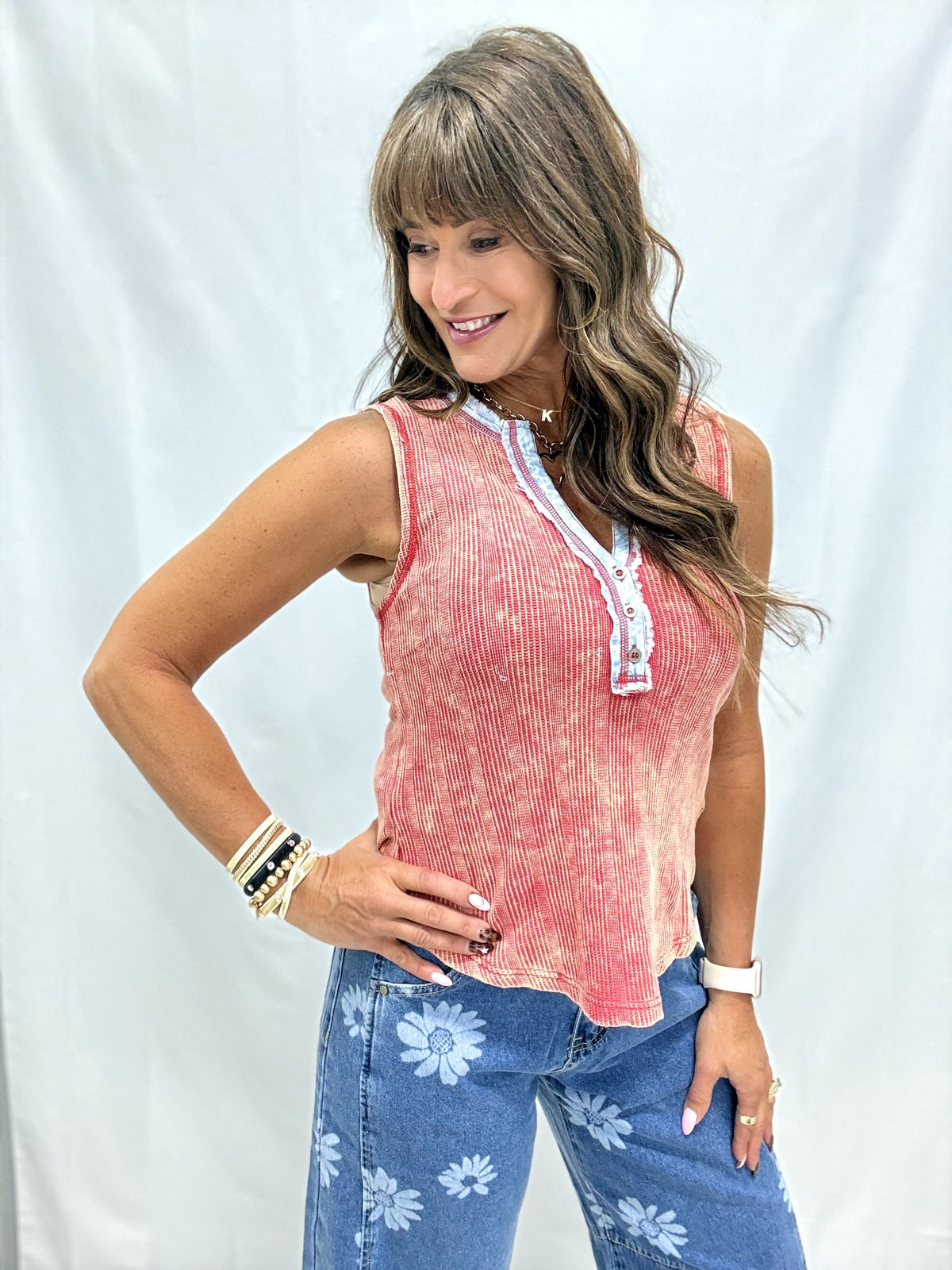 Heading Your Way Sleeveless Henley Top In 3 Colors