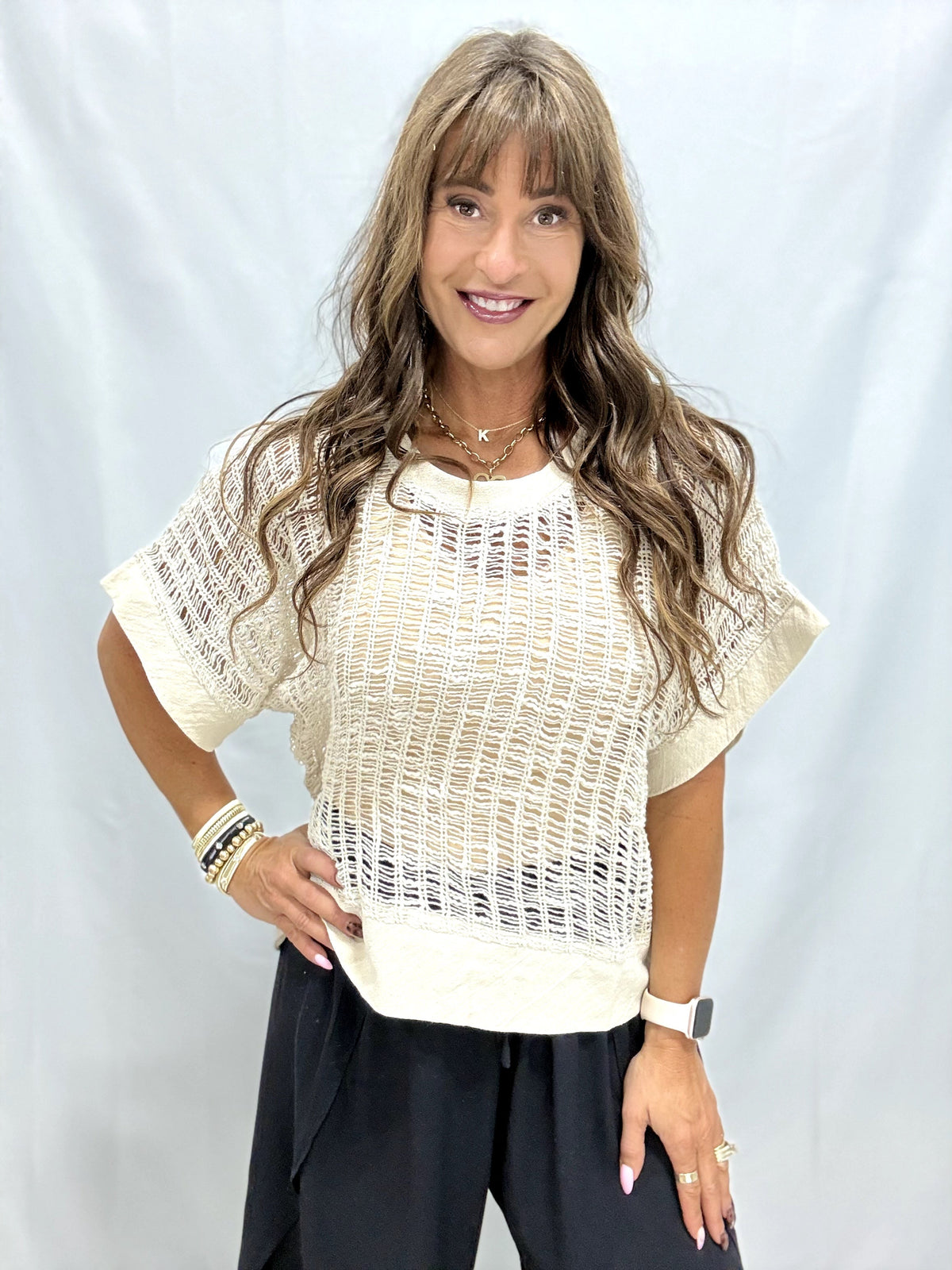 POL Mosaic Crochet Top in 2 Colors