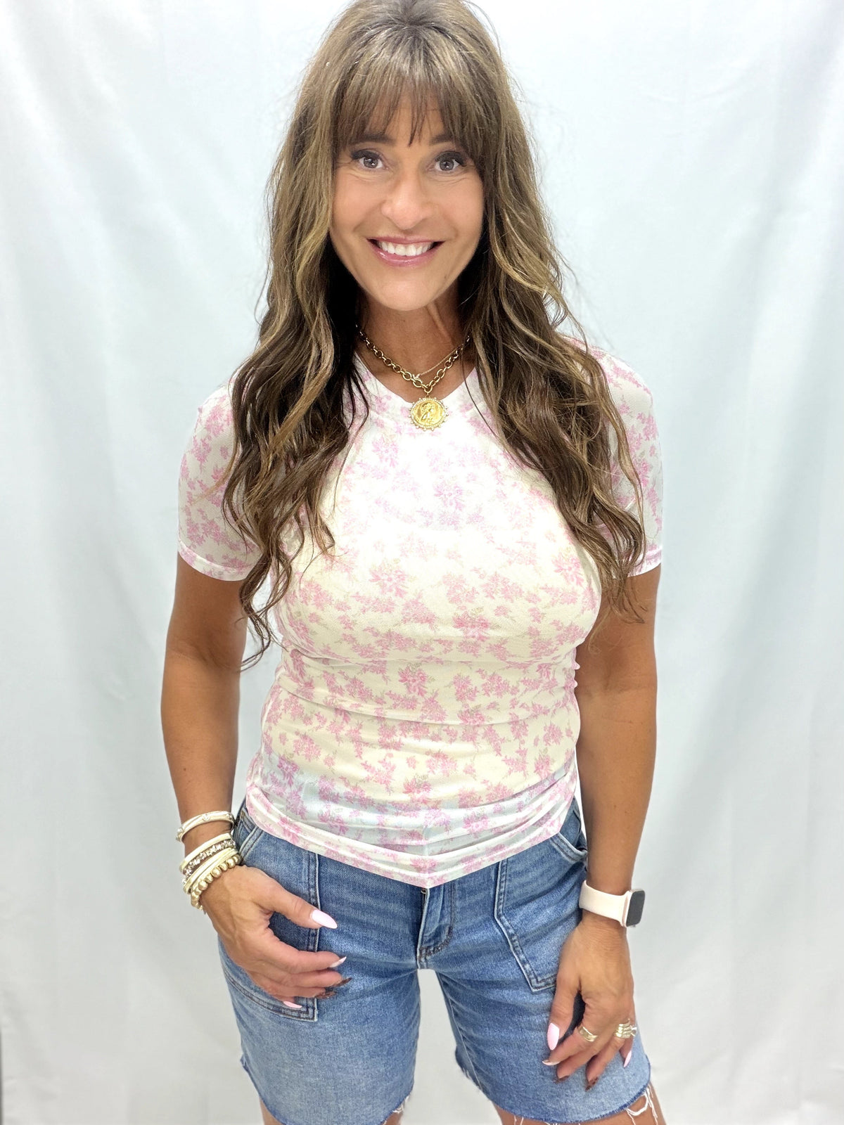 Pattern Short Sleeve Mesh Top In 2 Colors *Final Sale*