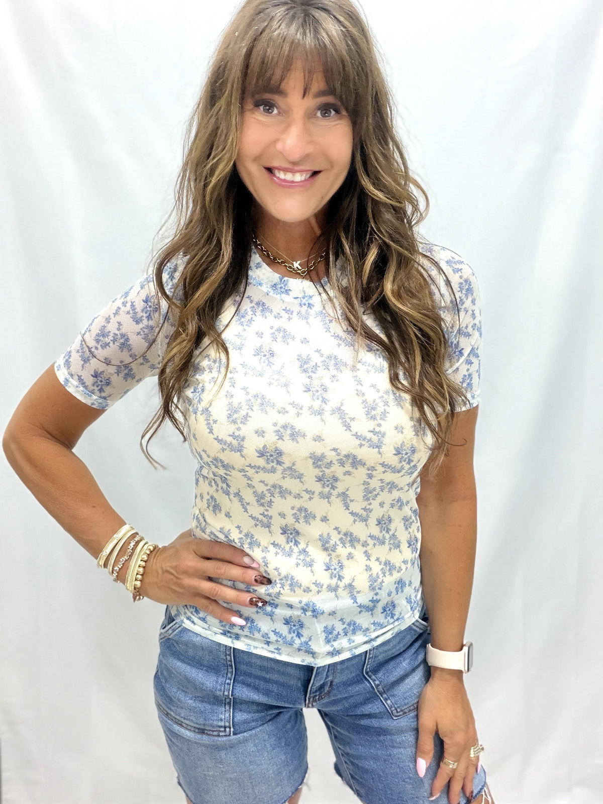 Pattern Short Sleeve Mesh Top In 2 Colors *Final Sale*