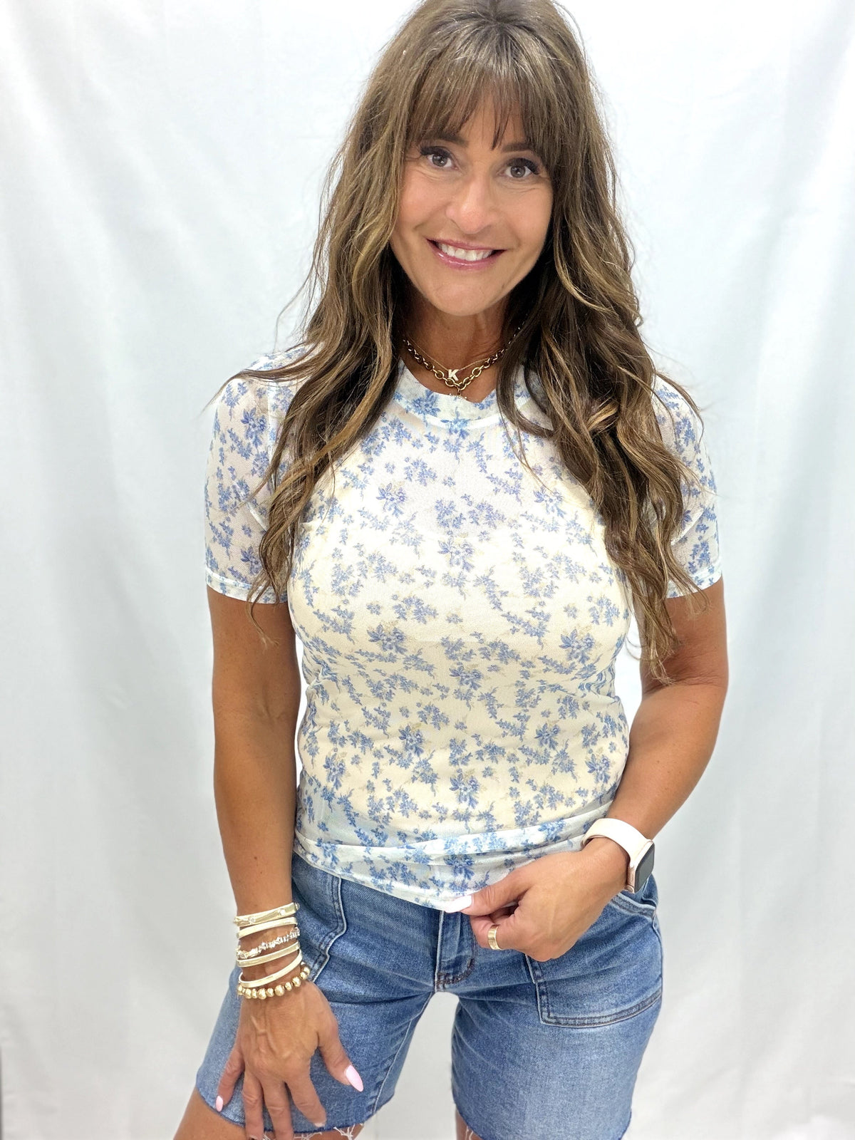 Pattern Short Sleeve Mesh Top In 2 Colors *Final Sale*