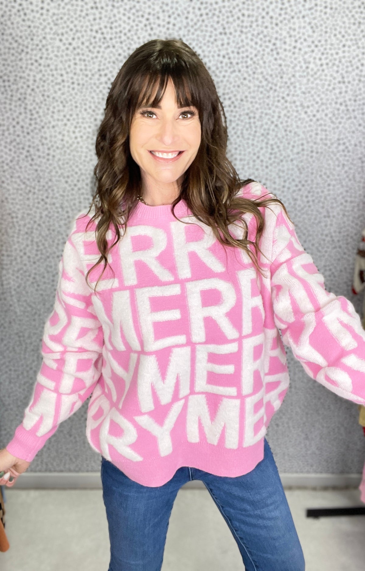 Merry Merry All-Over Pink 3D Sweater *Final Sale*