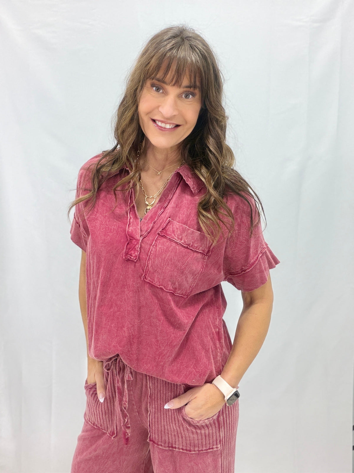 Stonewash Relaxed Collared Pocket Top in 4 Colors