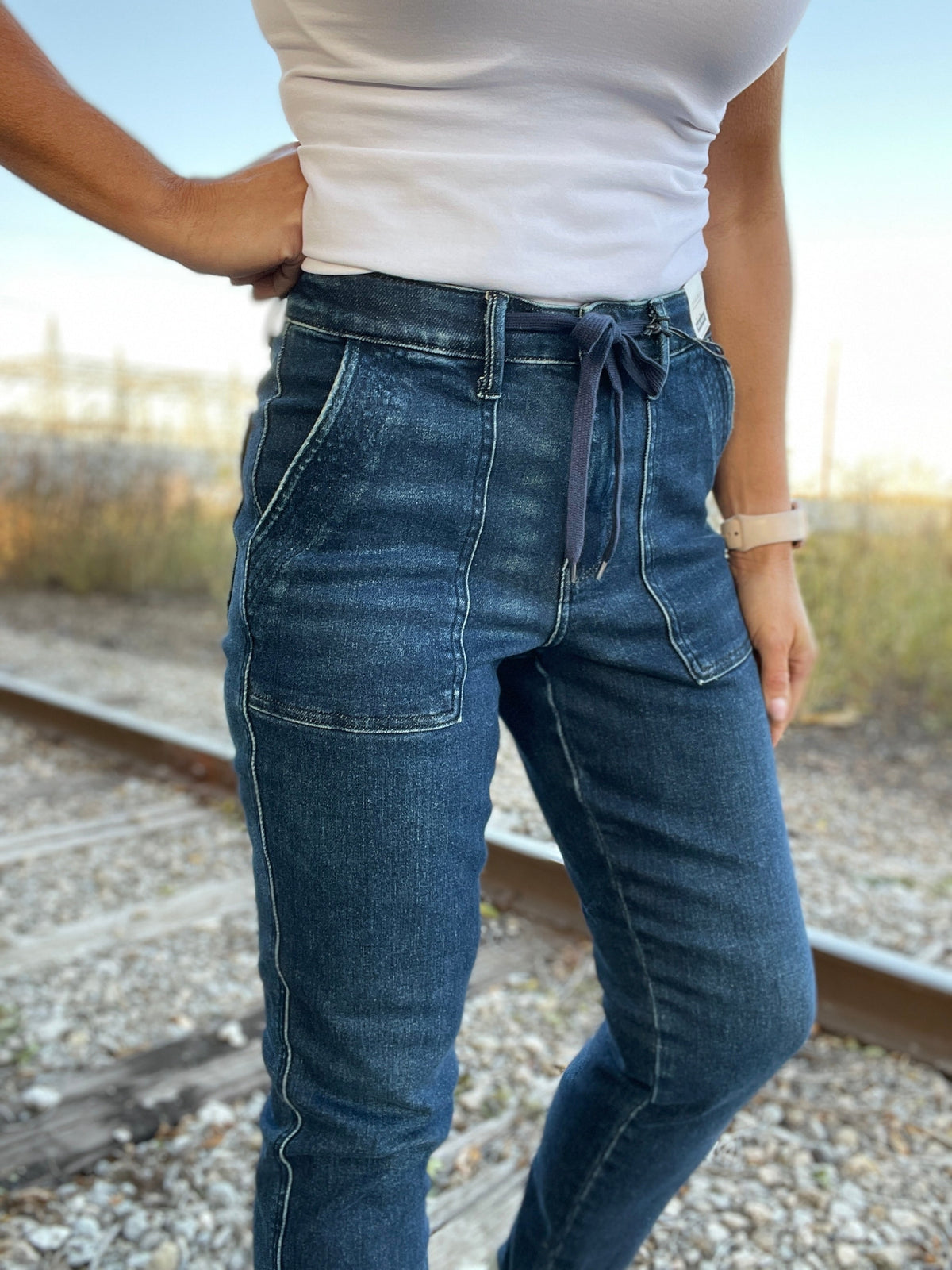 Judy Blue Ellie Denim Joggers in Dark Wash