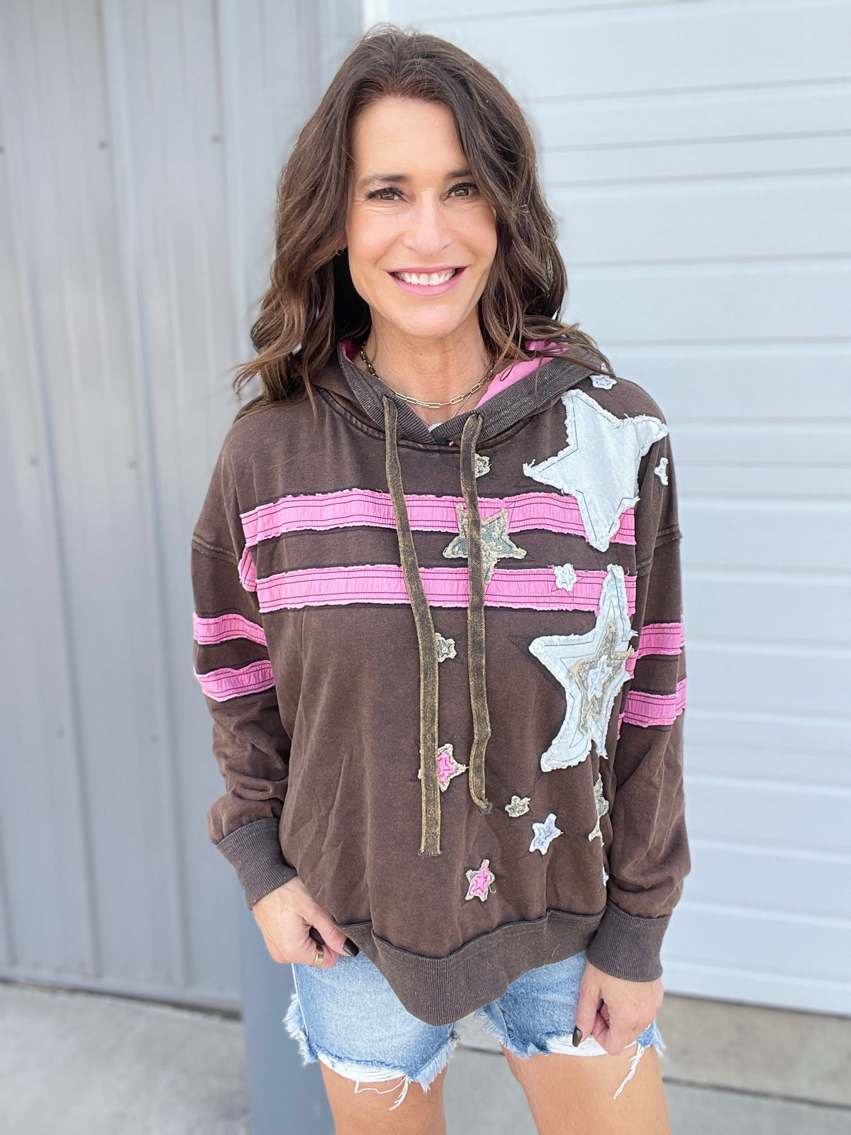 Oli & Hali Stellar Vibes Mineral Washed Hoodie In 2 Colors: Mocha, Dark Brown *Final Sale*