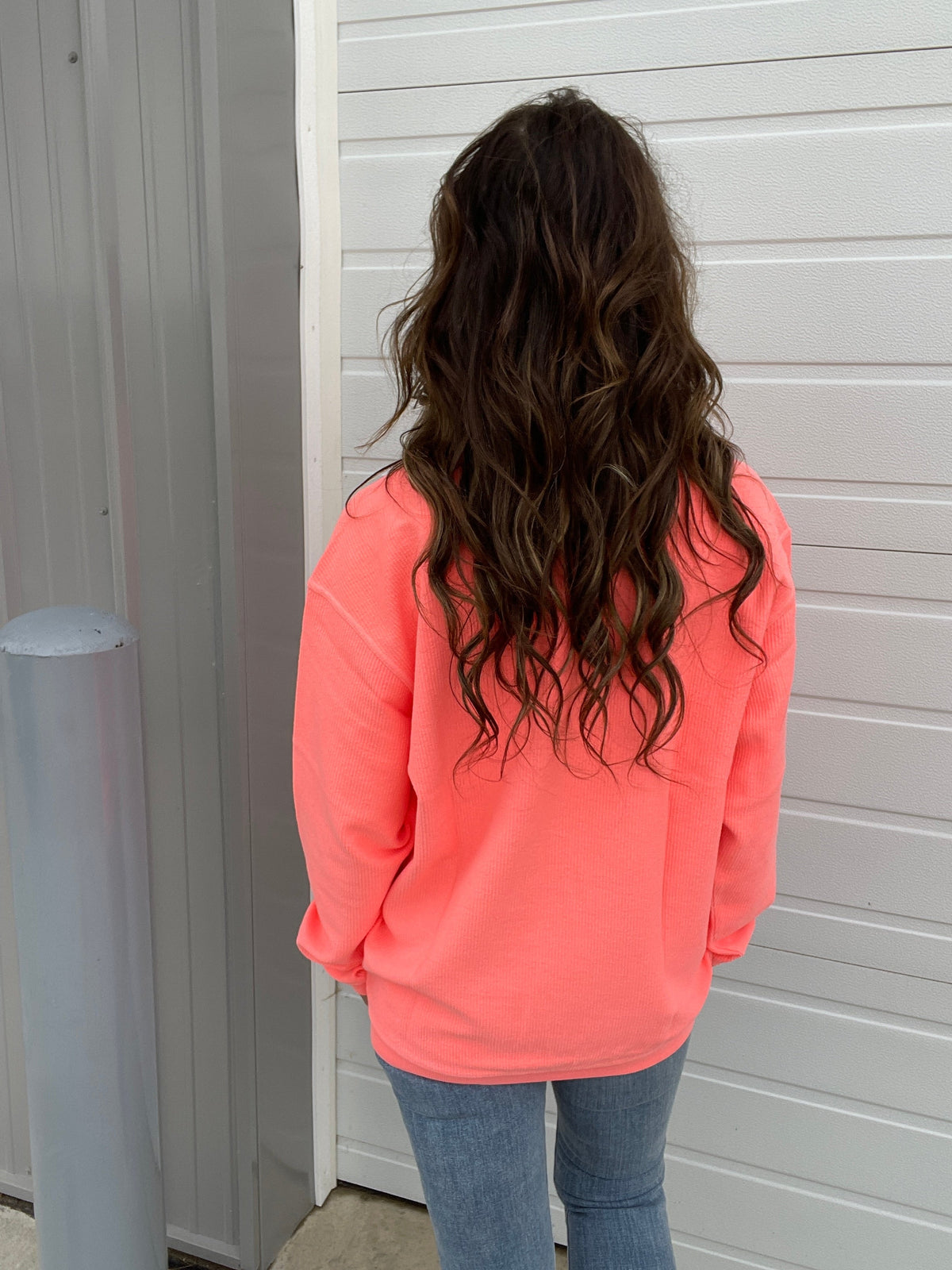 Neon Snow Washed Corded Crewneck in Neon Coral, Yellow, Pink, Lime