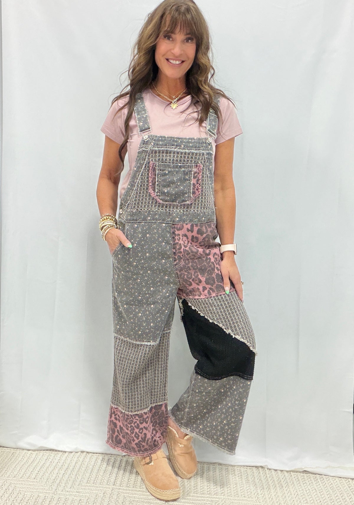 POL Patchwork Meadow Twill Overalls In 3 Colors