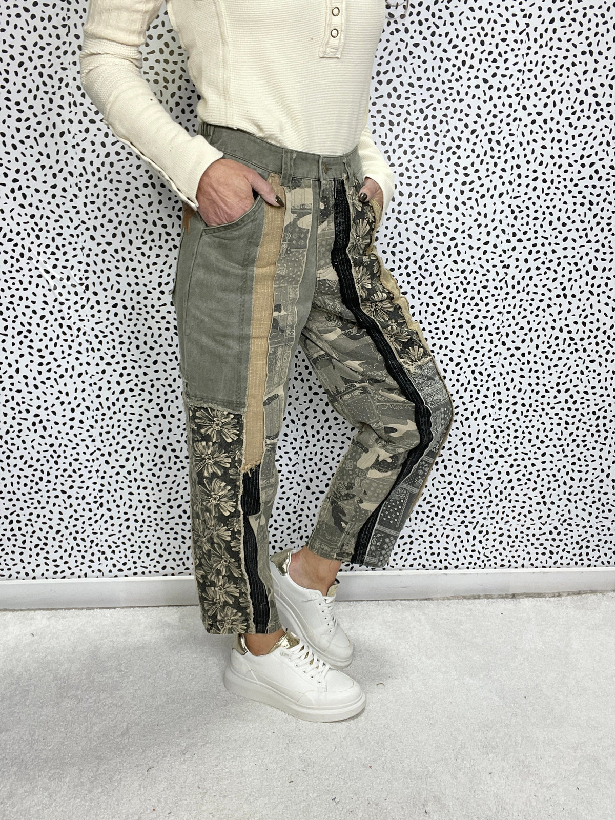 Oli & Hali It's Your Thing Washed Patchwork Twill Bottoms In 2 Colors *Final Sale*