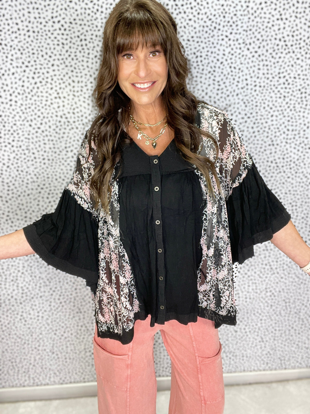Pol Flora Breeze Mixed Hoodie Top in 2 Colors