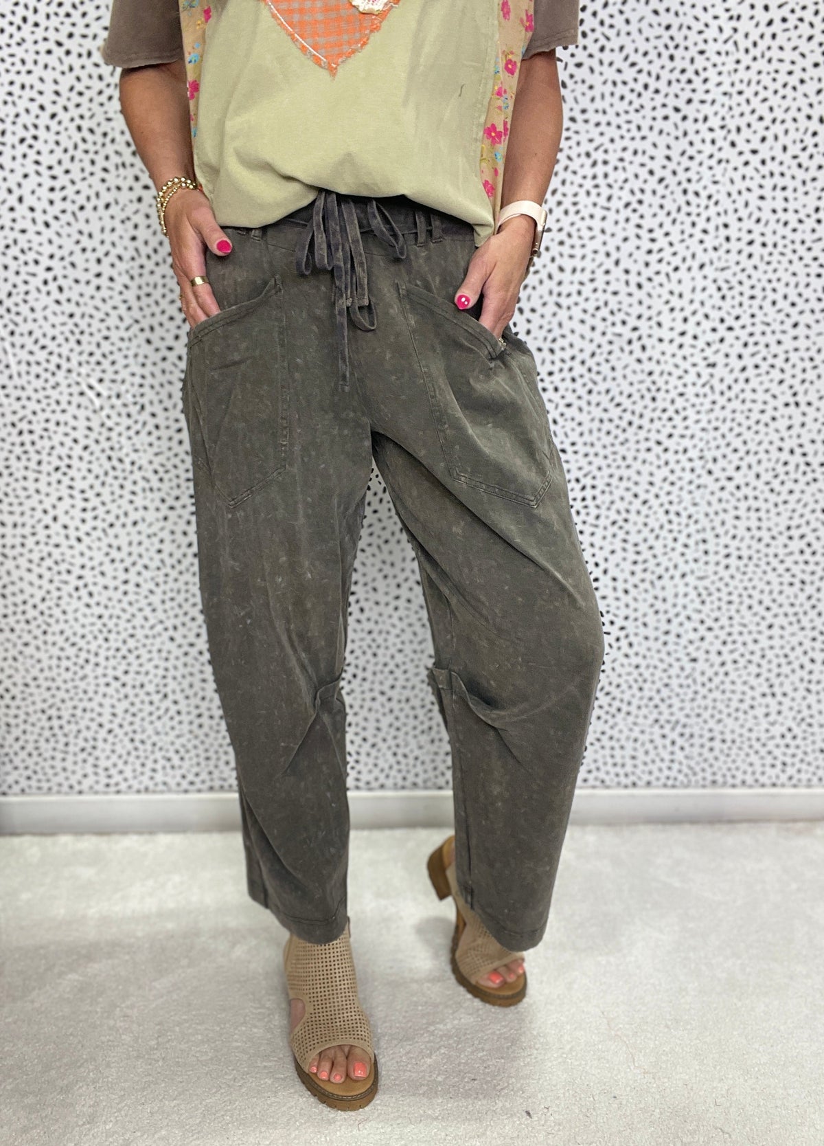 Standing Clear Mineral Washed Terry Knit Pants In Ash *Final Sale*