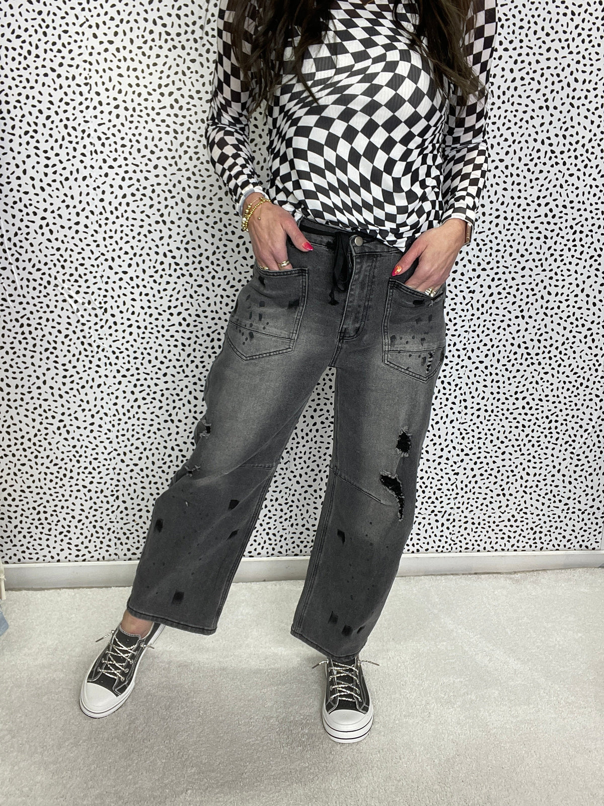 Lainey Washed Distressed Barrel Jeans 693 In 3 Colors