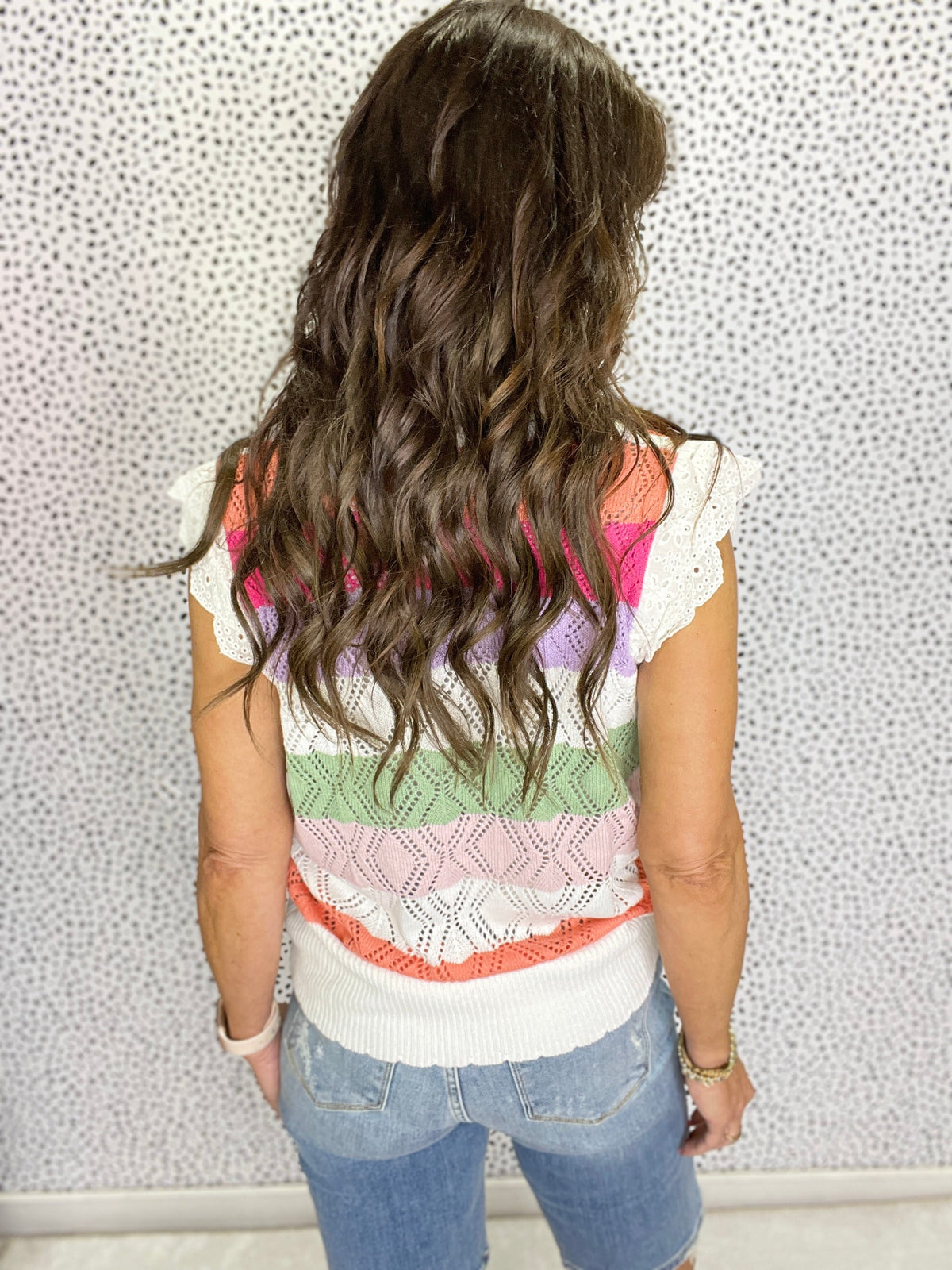Gracie P Rose Stripe Colorblock Knit Scallop Edge Sweater Vest