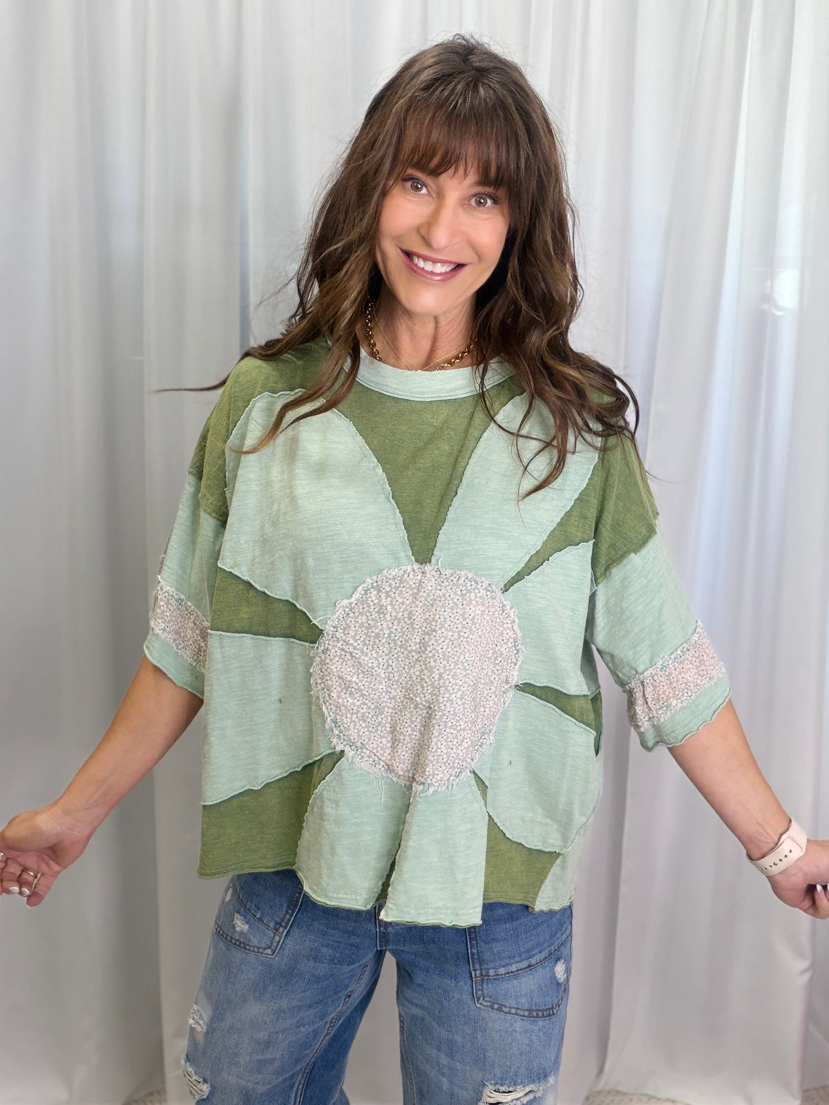 Oli & Hali Floral Punch Daisy Patch Top In 2 colors