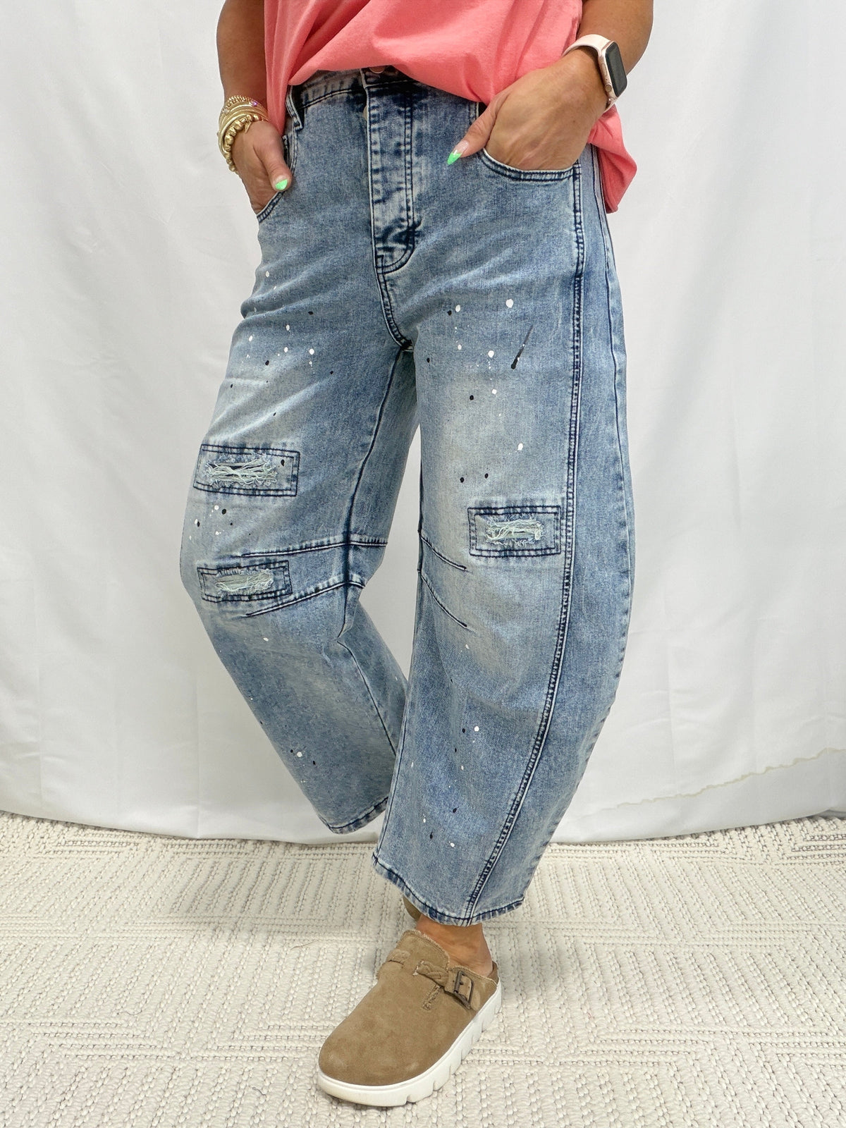 Quiet Confidence Elastic Waist Barrel Jeans In Denim