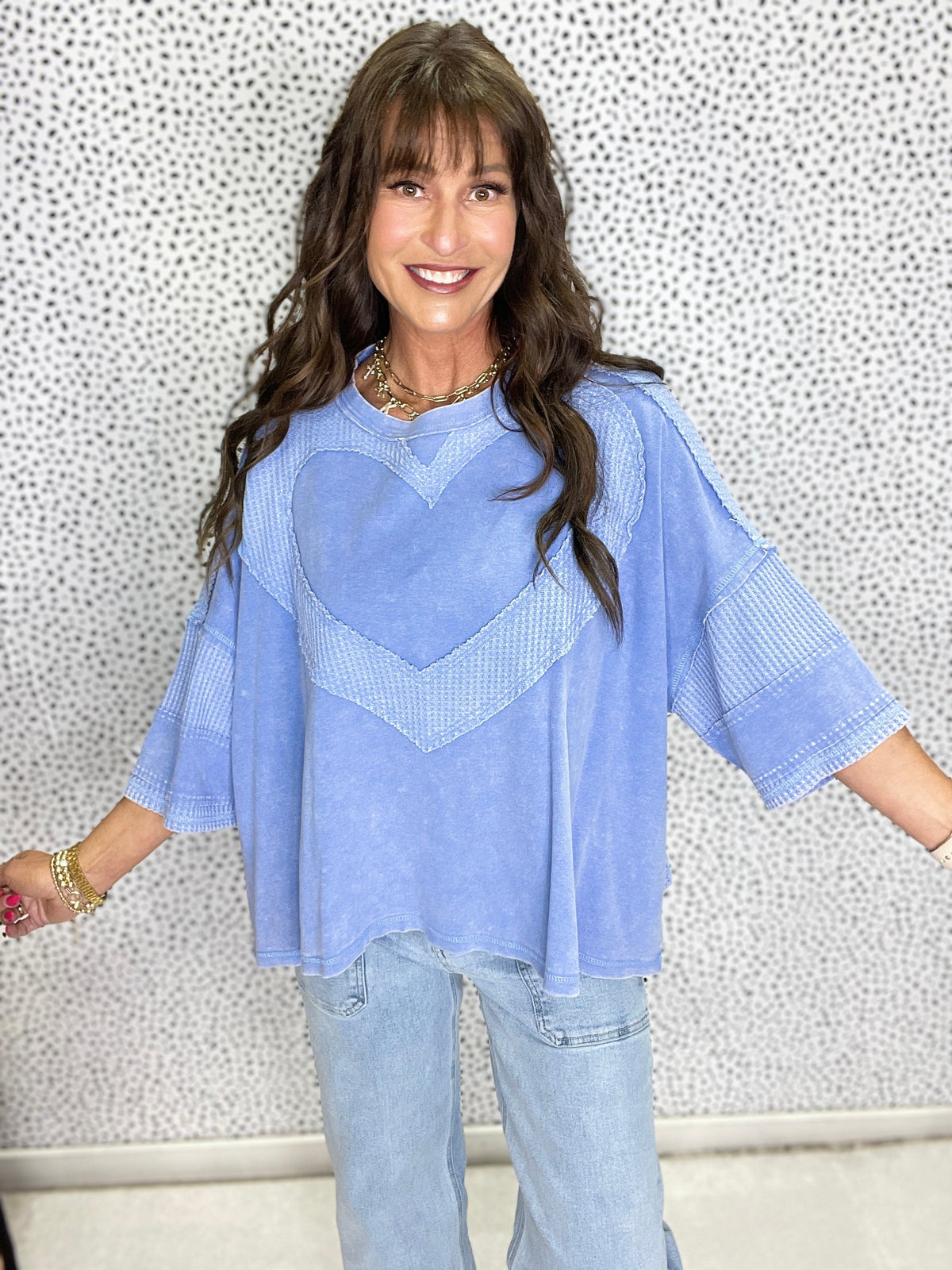 Sweetheart Stitch Heart Patch Top In 3 Colors