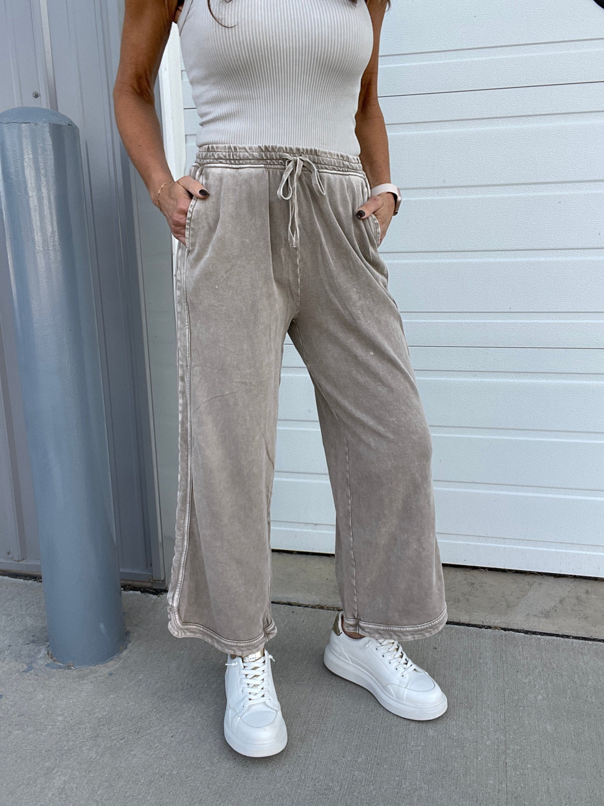 Another Level Terry Knit Pants In 7 Colors: Ash, Denim, Olive, Mustard, Mocha, Wine, Green *Final Sale*
