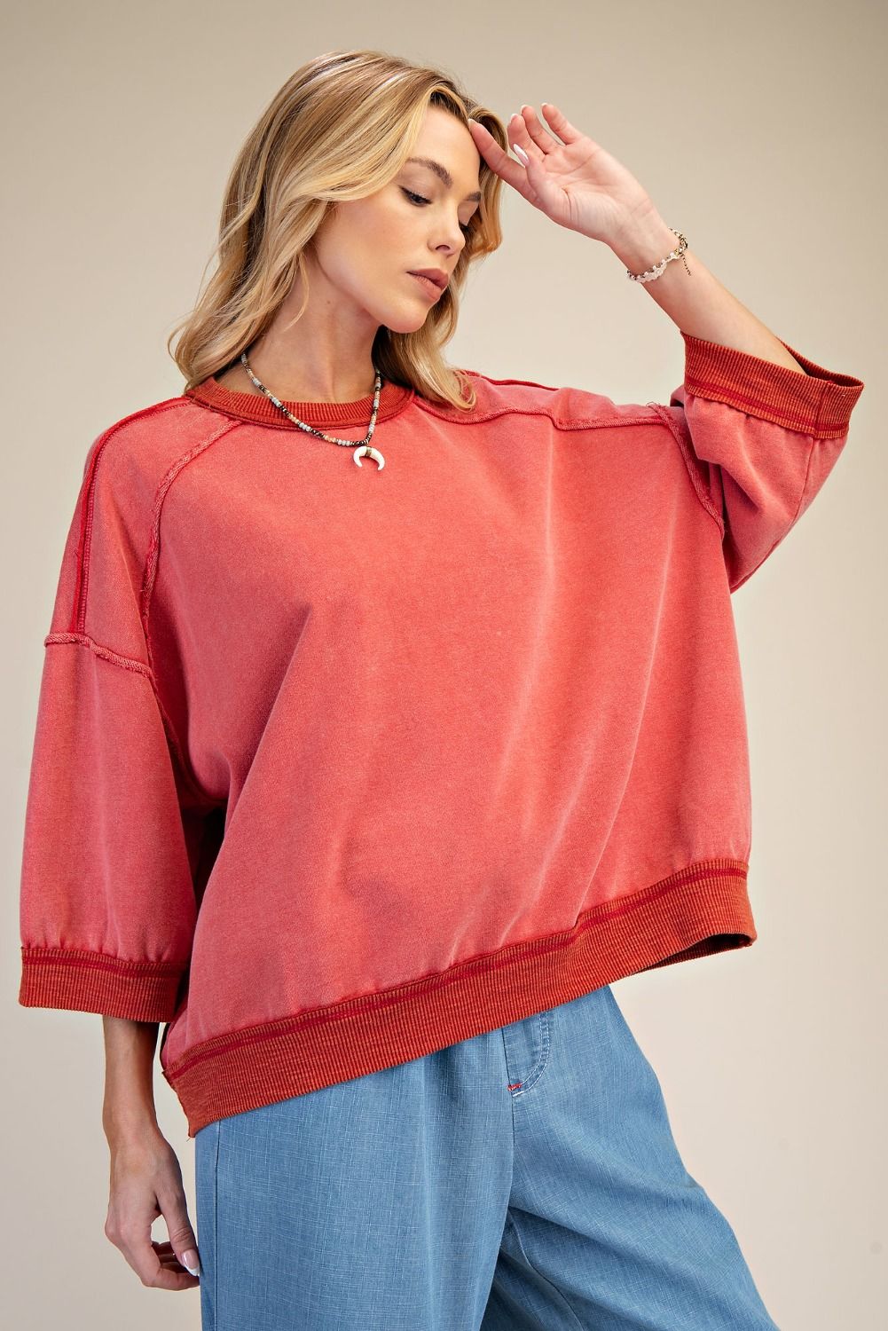 Washed Terry Pullover In 2 Colors