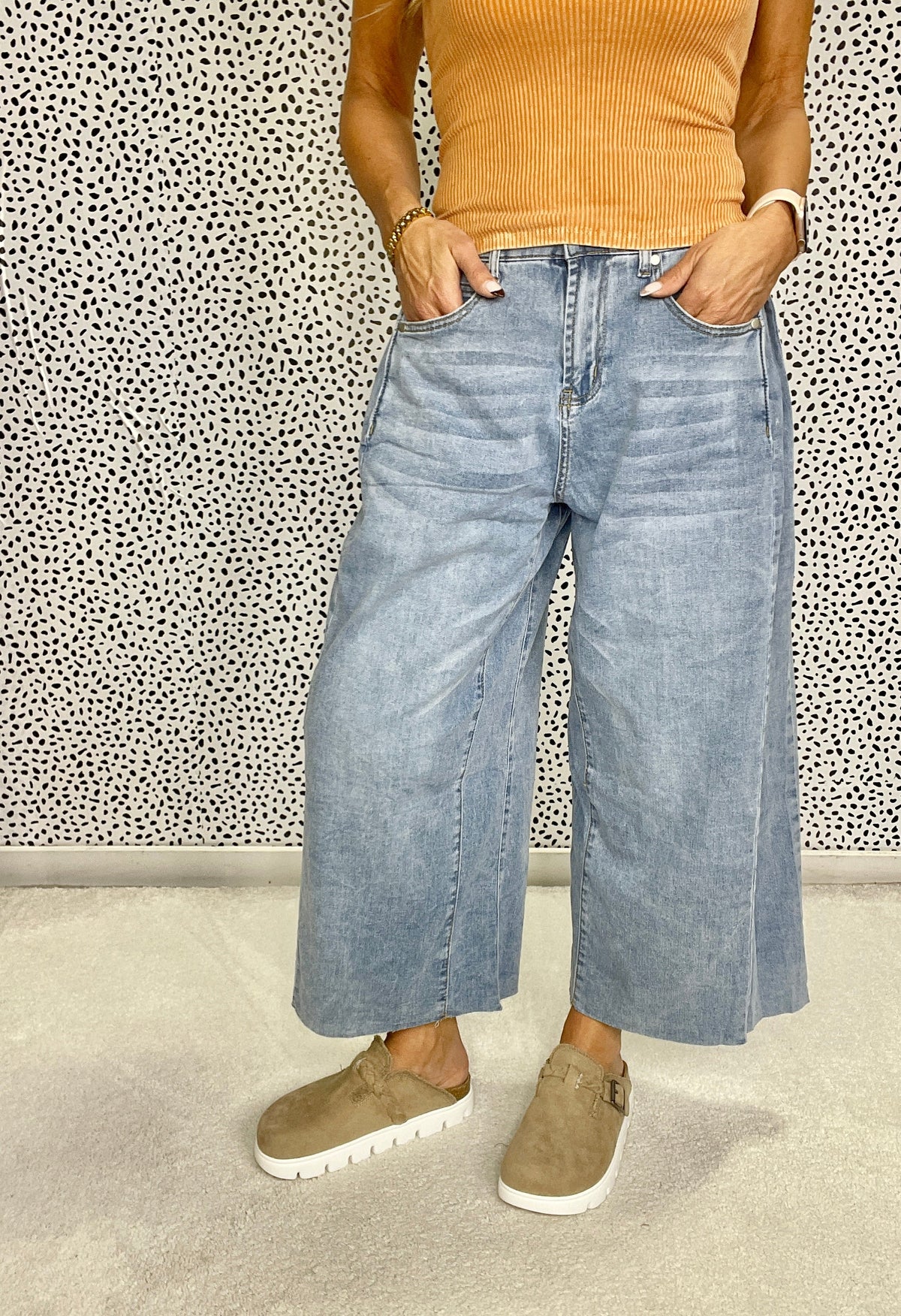 Rounding Out The Day Wide Leg Pants In Denim Blue