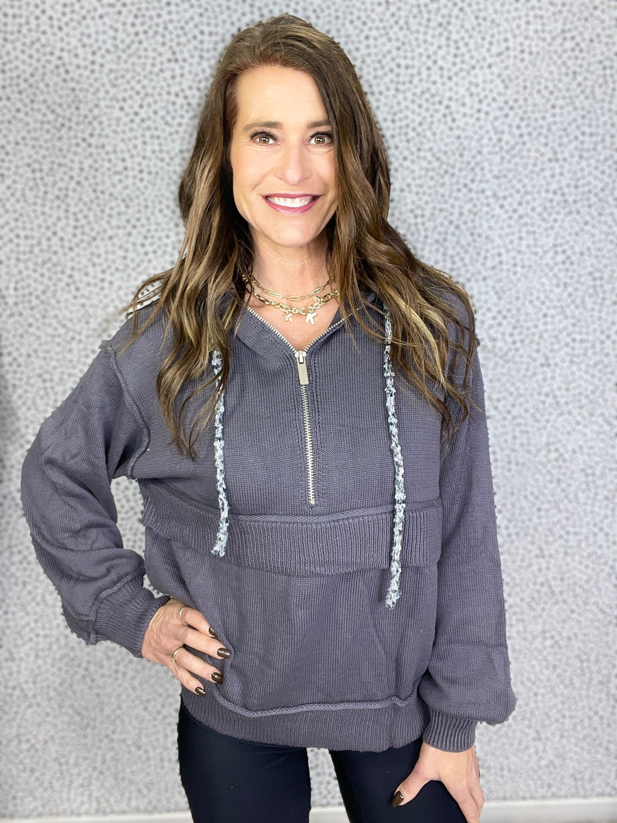 POL Here We Are Half Zip Hooded Sweater Top In 3 Colors *Final Sale*