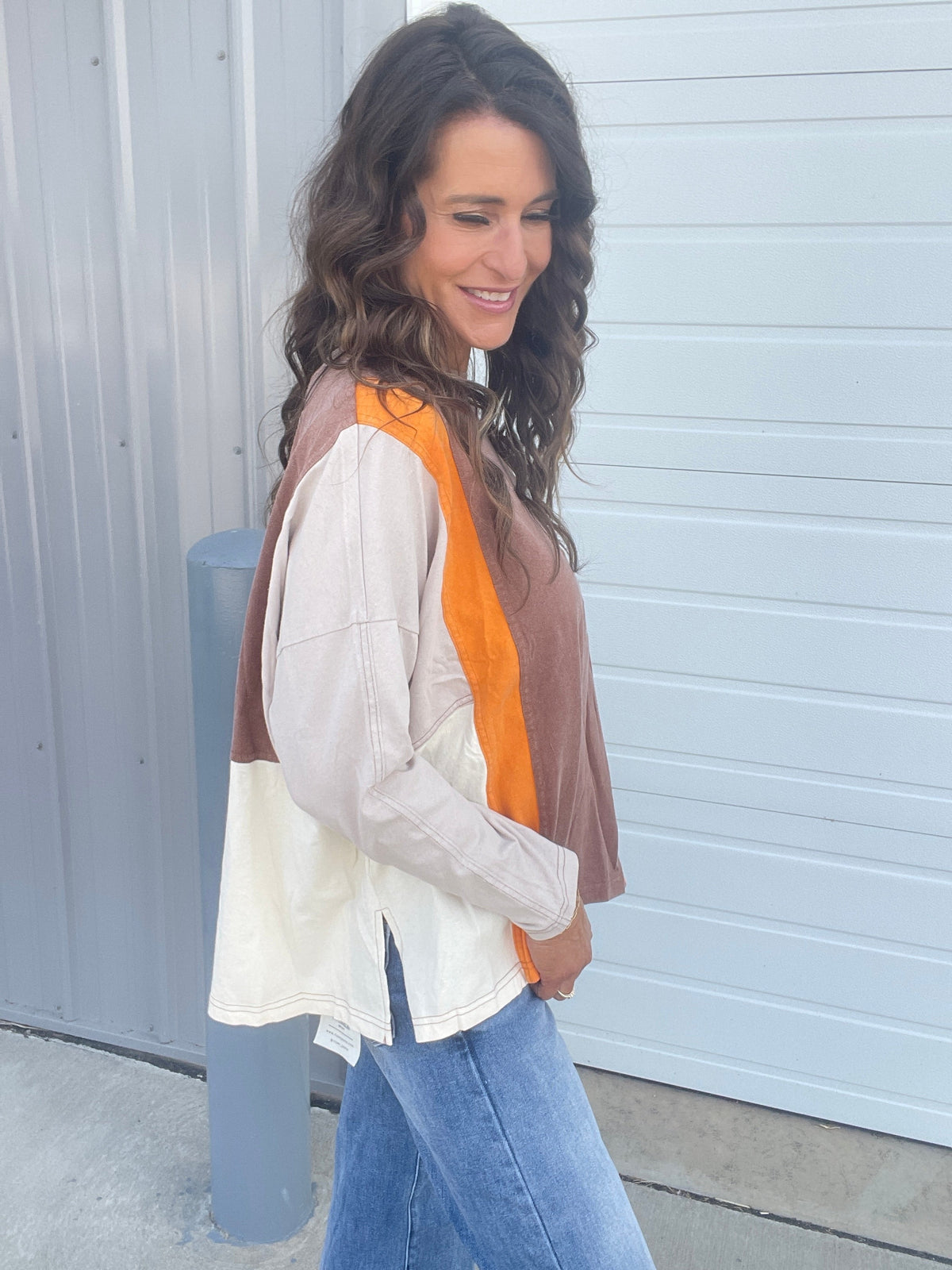 Splash of Color Cotton Crewneck Pullover In 2 Colors: Magenta, Mocha *Final Sale*