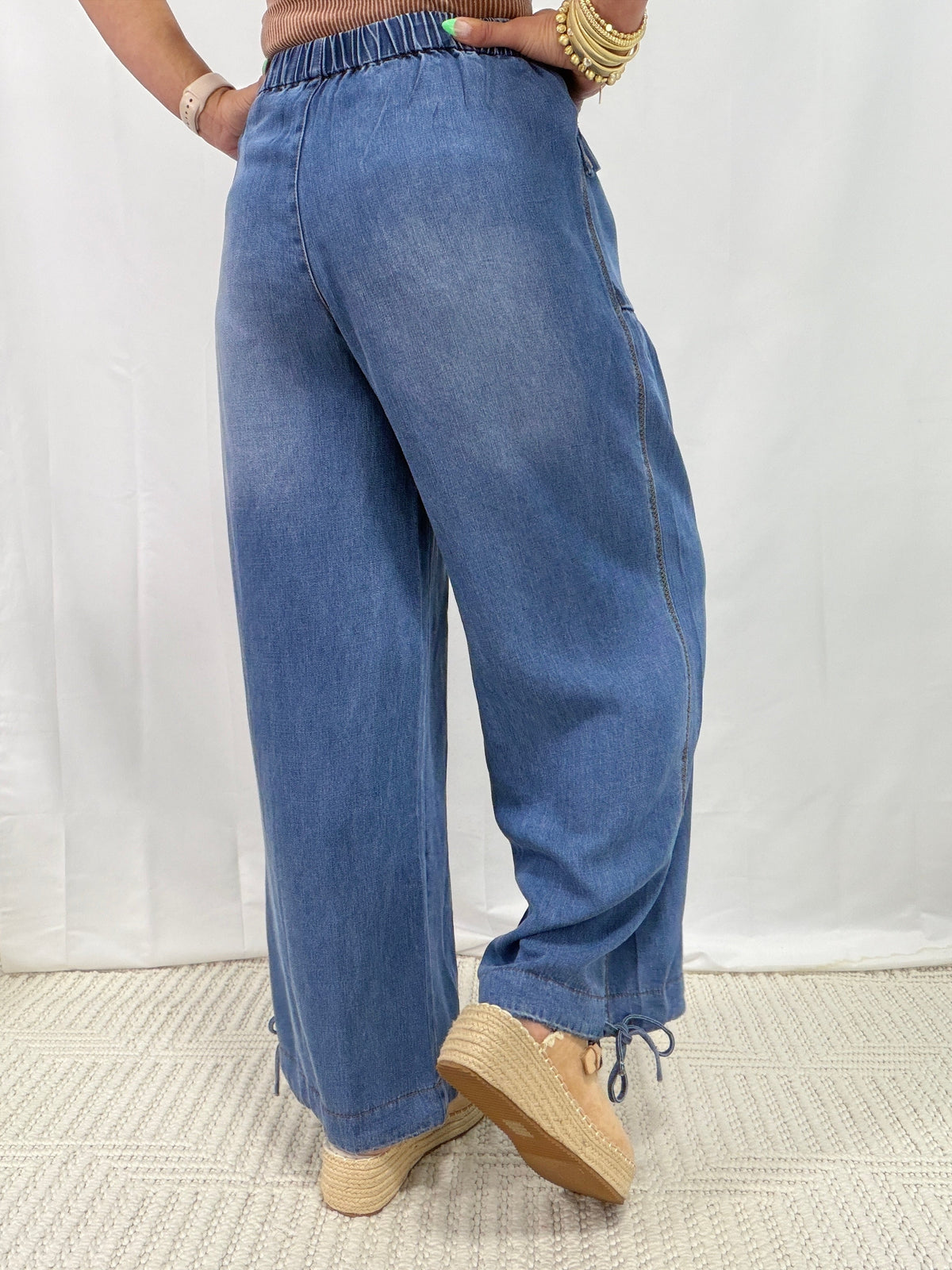 Simply Cherished Bottom Tie Jeans In Blue