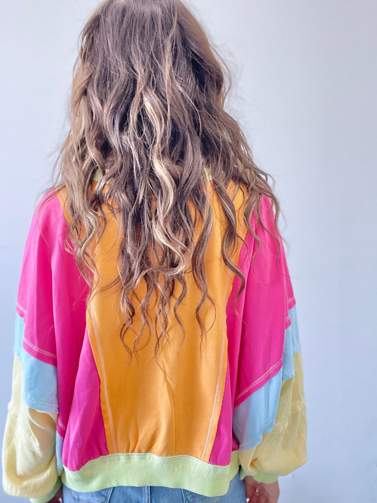 Comfy Babe Multi Color Yellow, Pink, Lime Raw Edge Terry Knit Pullover *Final Sale*