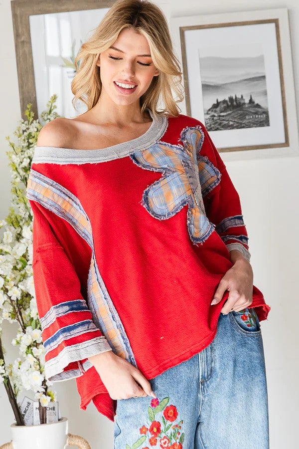 Oli & Hali Boho Bloom Patchwork Knit Top In 2 Colors