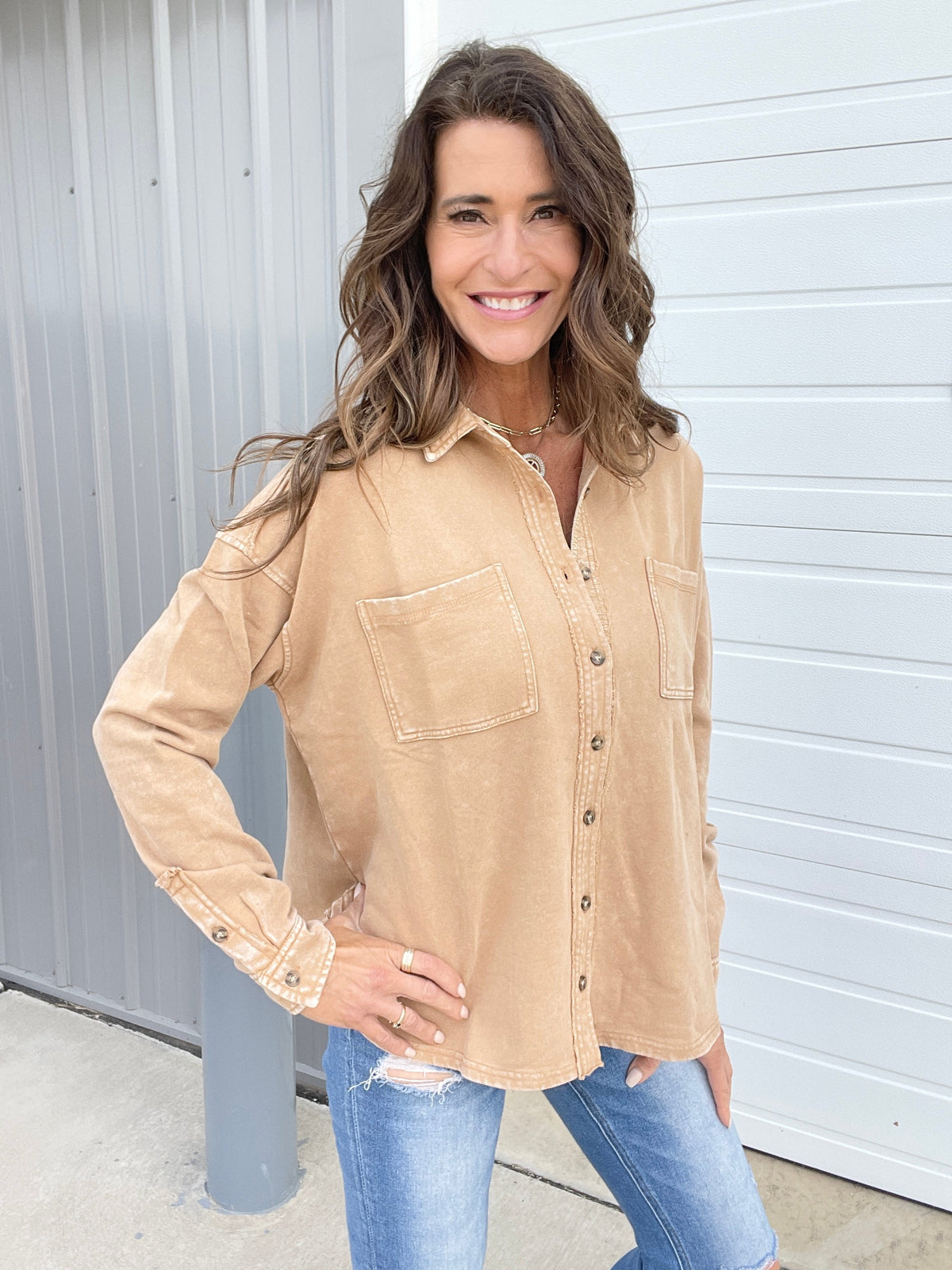 Wild & Free Mineral Washed Top In 3 Colors: Mocha, Olive, Camel *Final Sale*